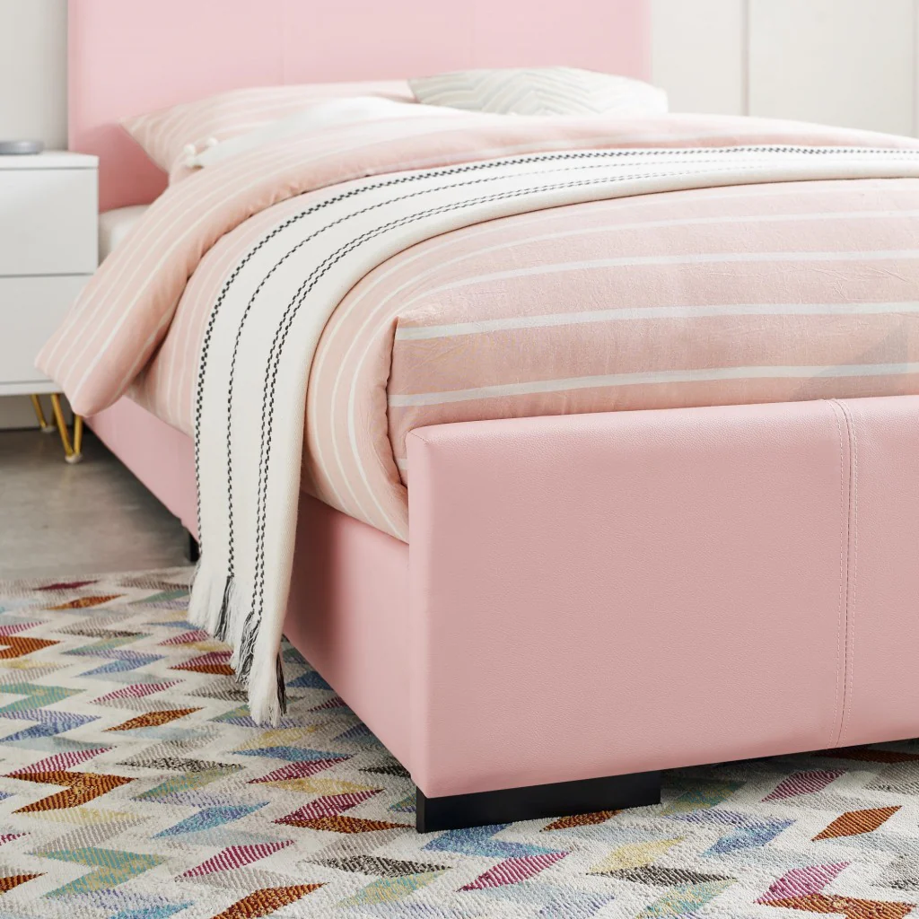 Pink Upholstered Full Platform Bed By Homeroots - Image 5
