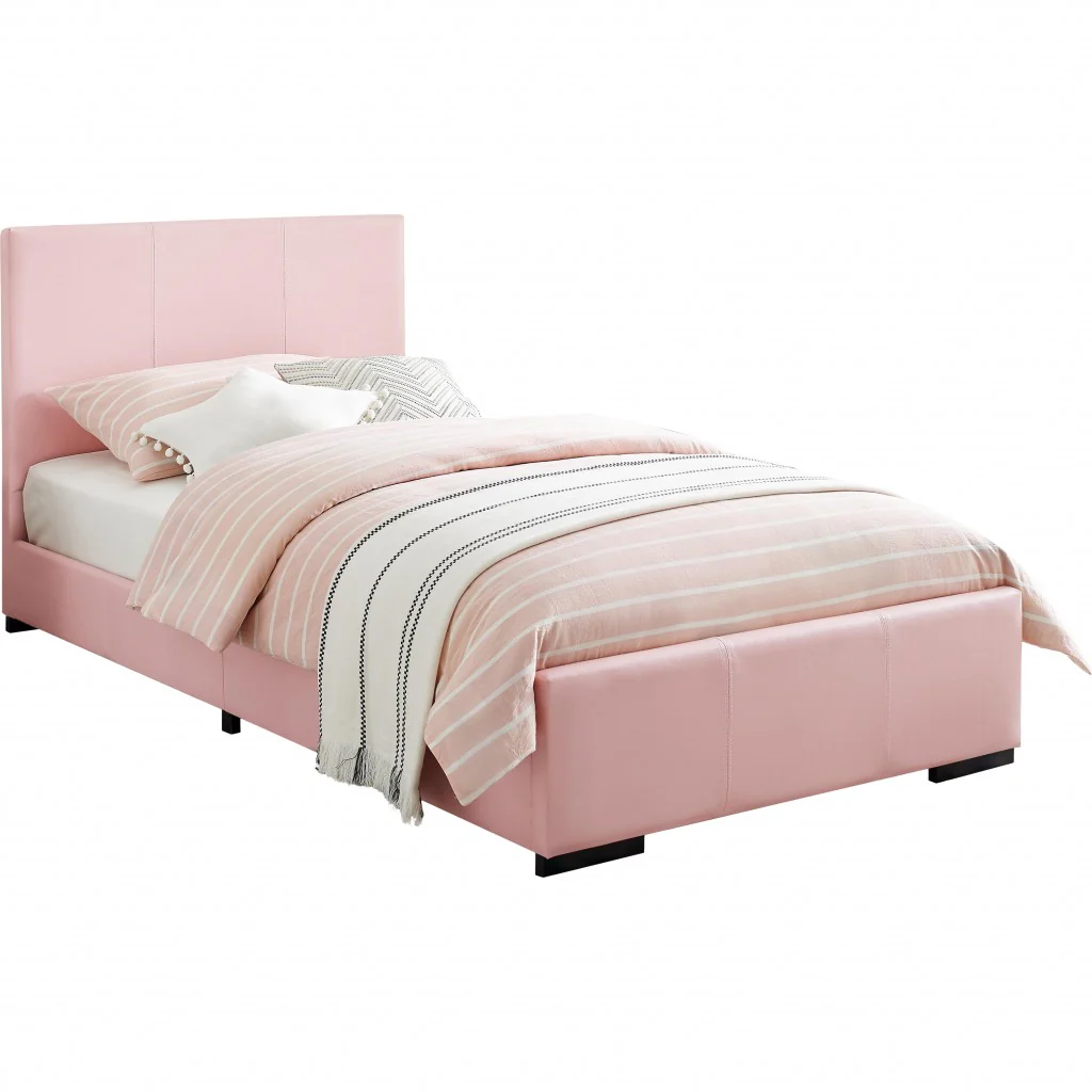 Pink Upholstered Twin Platform Bed By Homeroots - Image 3