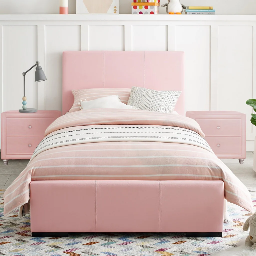 Pink Upholstered Twin Platform Bed By Homeroots - Image 6