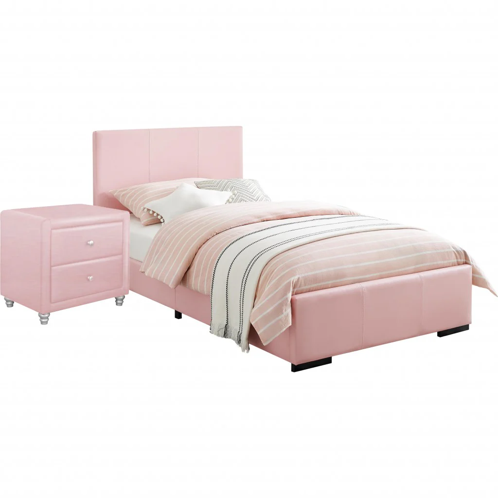 Pink Upholstered Twin Platform Bed With Nightstand By Homeroots - Image 2