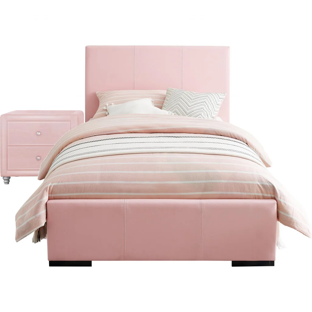Pink Upholstered Twin Platform Bed With Nightstand By Homeroots - Image 3