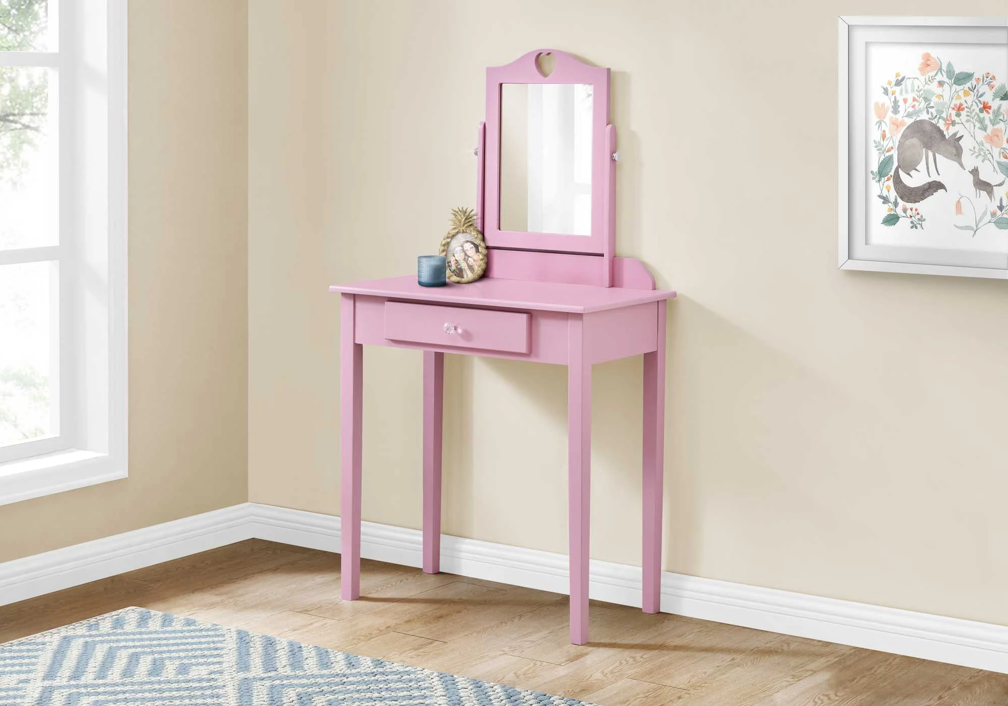 Pink Vanity Mirror And Storage Drawer By Homeroots - Image 5