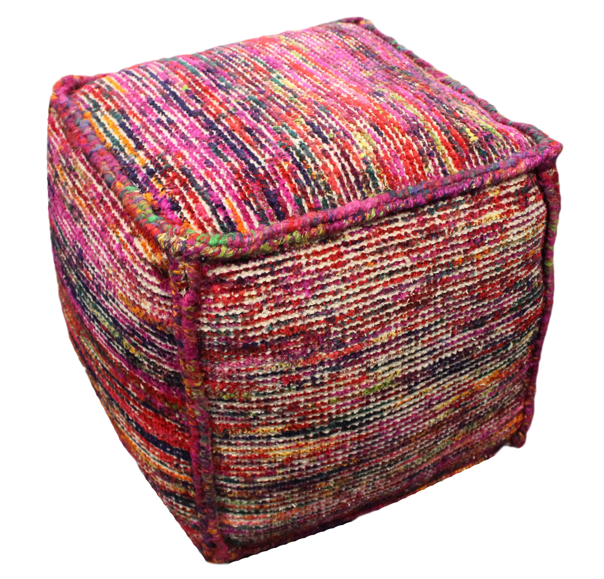 Pink Wool Cube Pouf Ottoman By Homeroots - Image 2