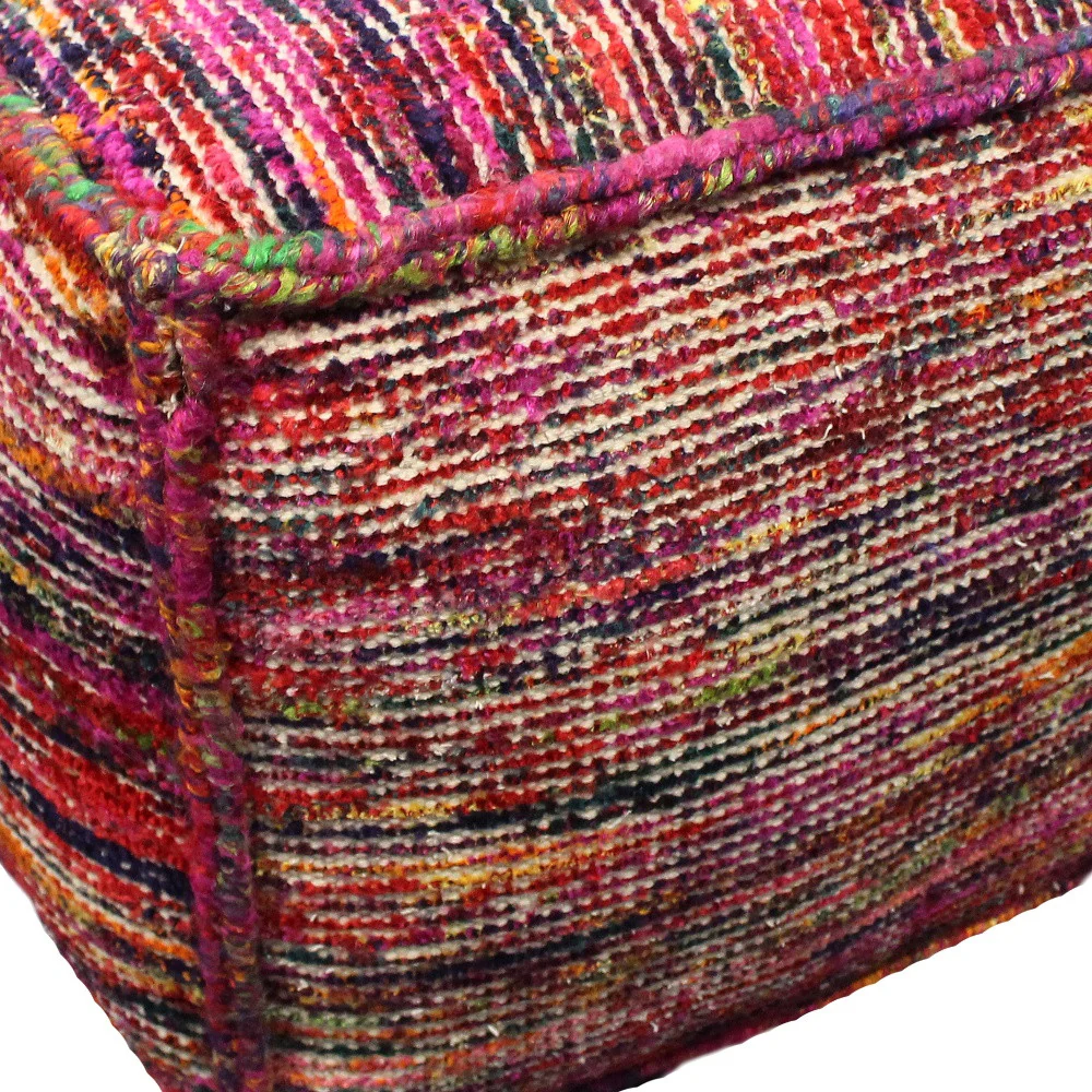 Pink Wool Cube Pouf Ottoman By Homeroots - Image 3