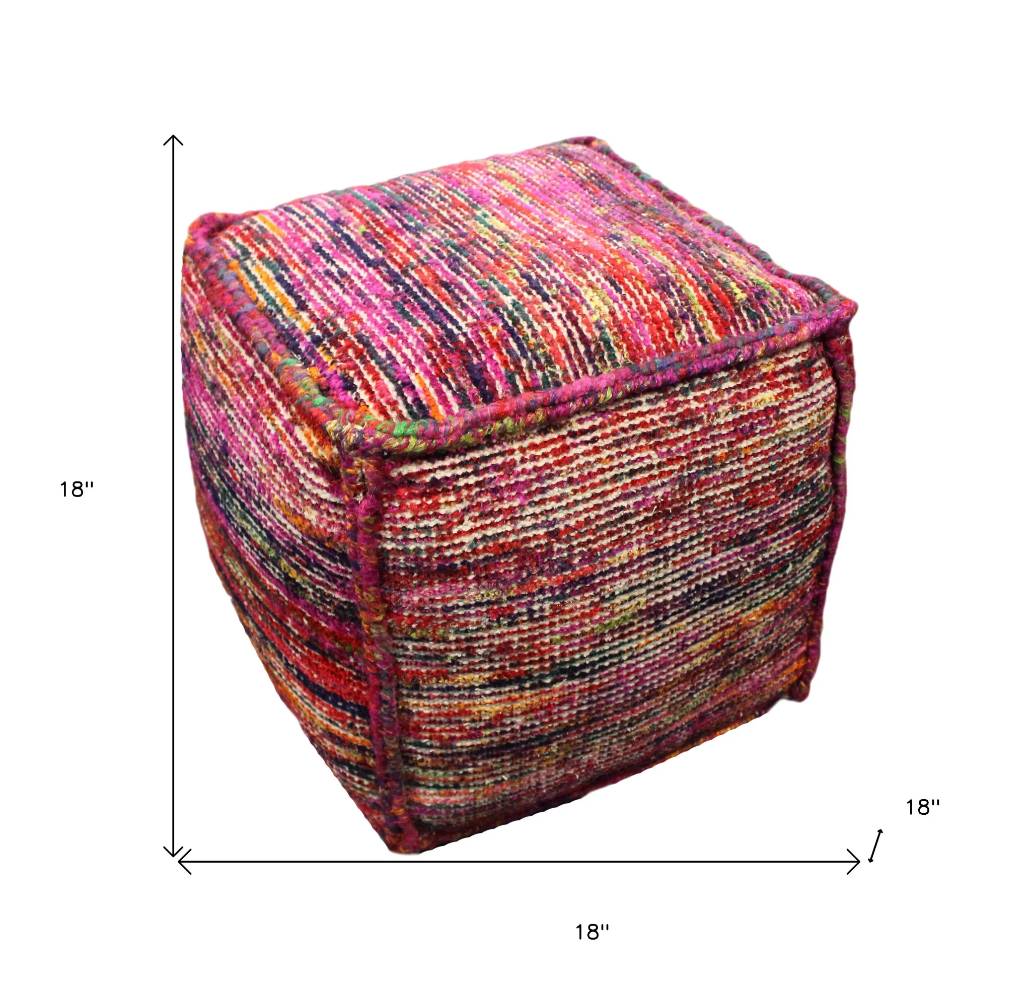 Pink Wool Cube Pouf Ottoman By Homeroots - Image 4