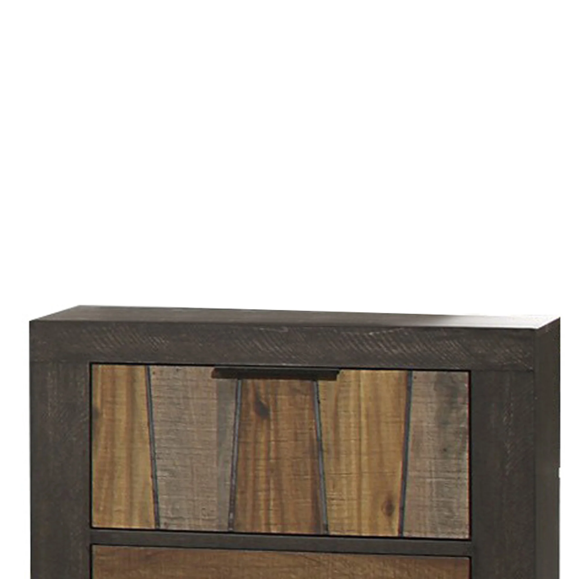 Plank Style 2 Drawer Wooden Nightstand With Metal Bar Handles, Brown By Benzara - Image 2