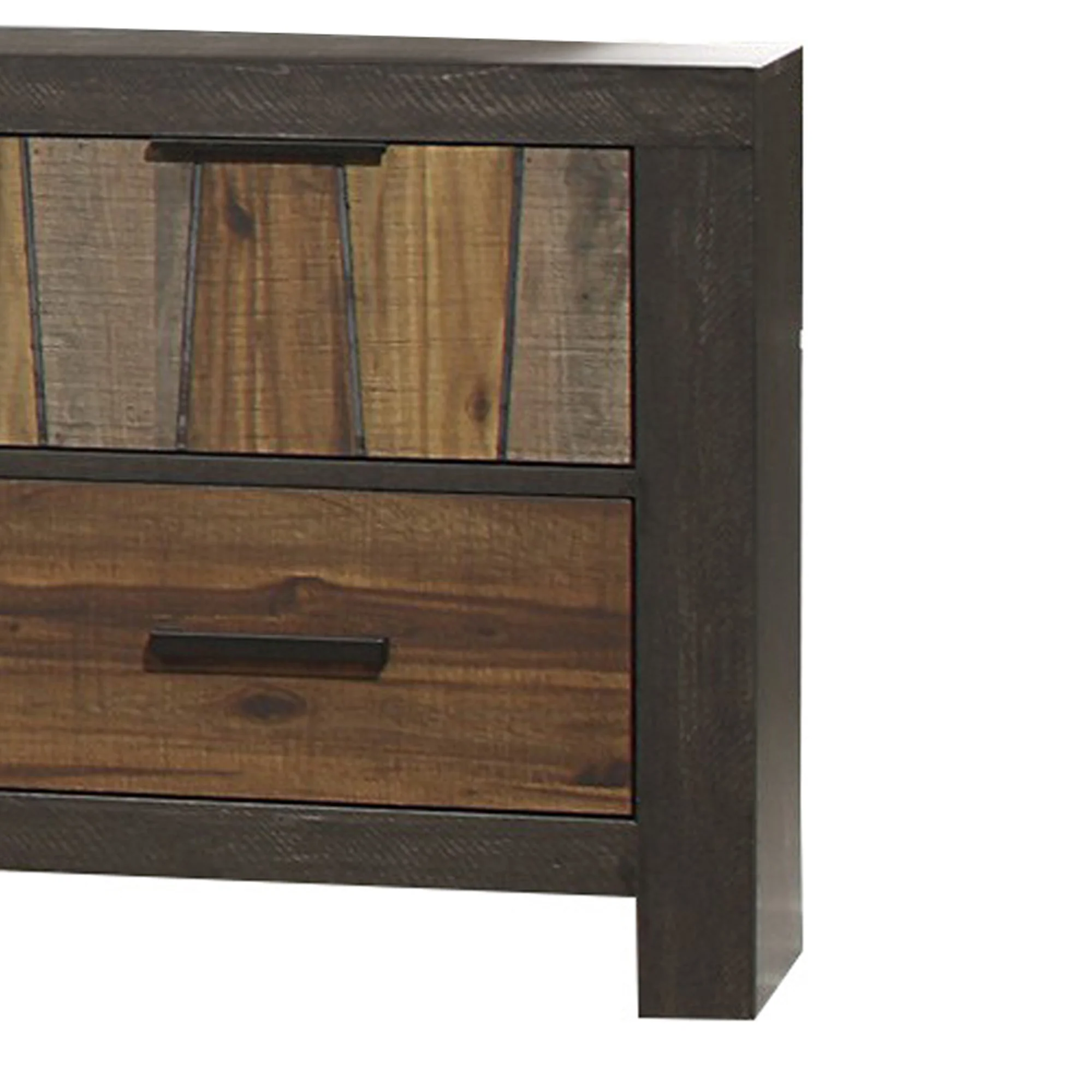 Plank Style 2 Drawer Wooden Nightstand With Metal Bar Handles, Brown By Benzara - Image 4