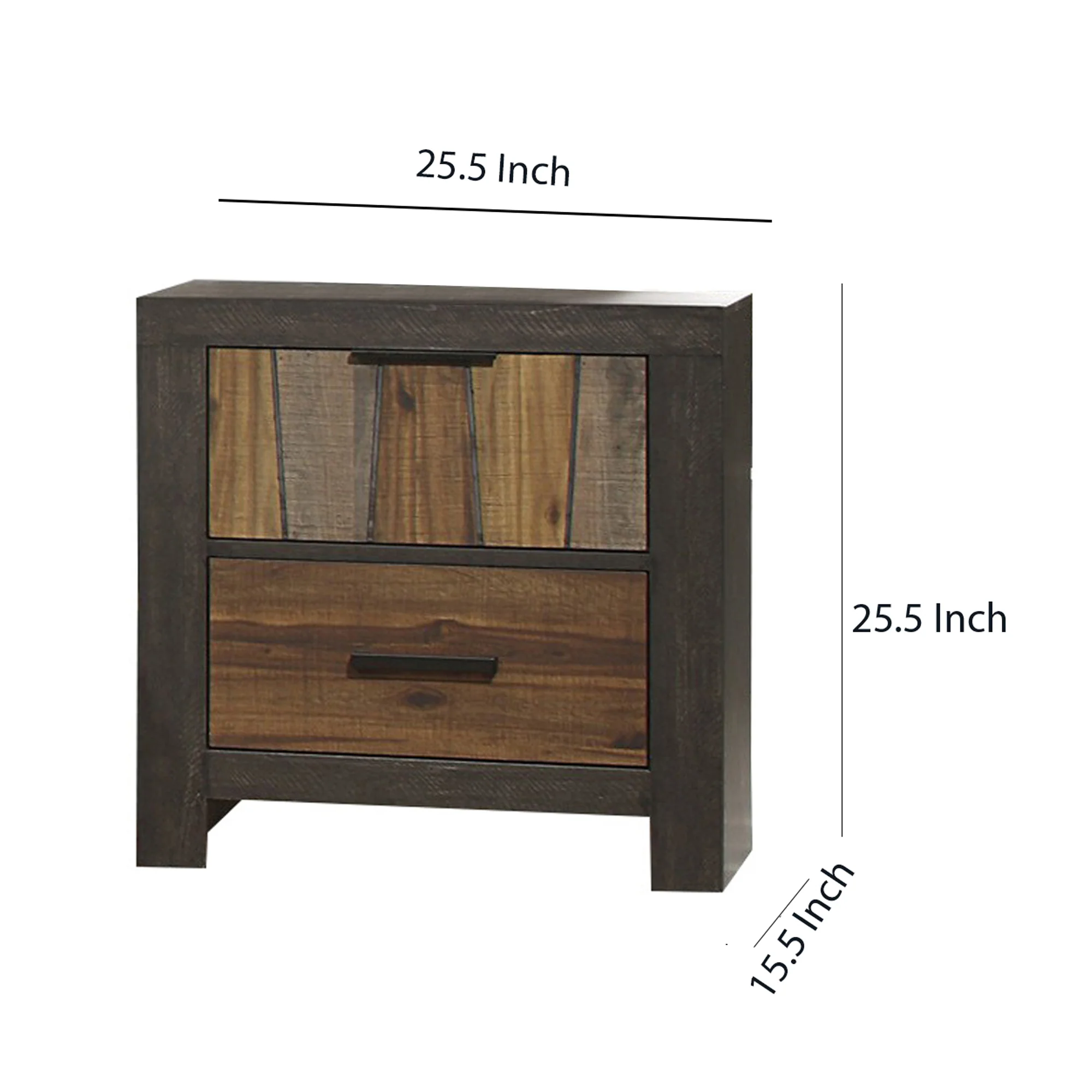 Plank Style 2 Drawer Wooden Nightstand With Metal Bar Handles, Brown By Benzara - Image 5
