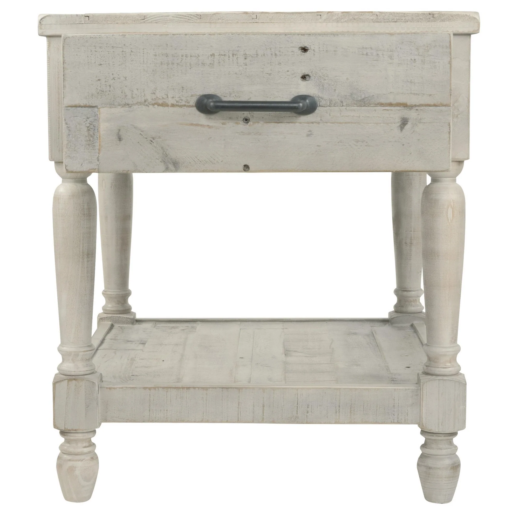 Plank Style End Table with 1 Drawer and Open Bottom Shelf, Washed White By Benzara - Image 2