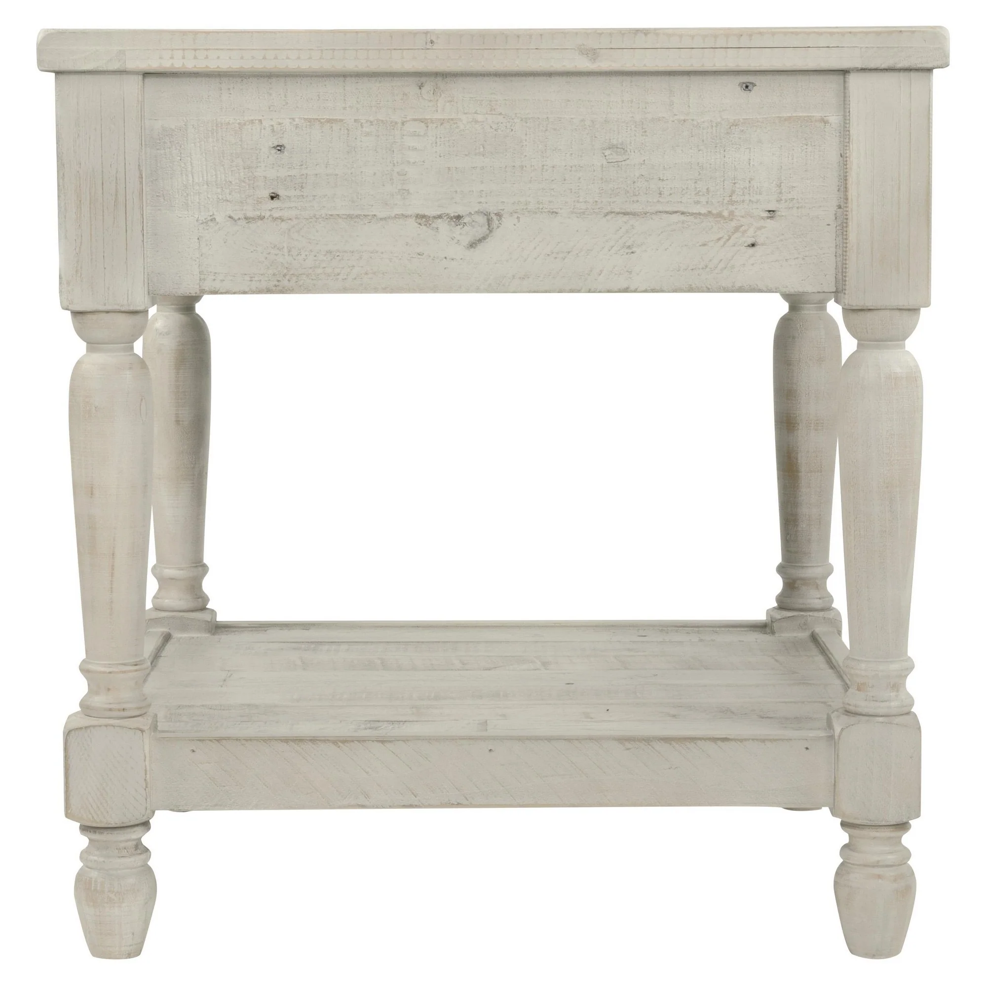 Plank Style End Table with 1 Drawer and Open Bottom Shelf, Washed White By Benzara - Image 3