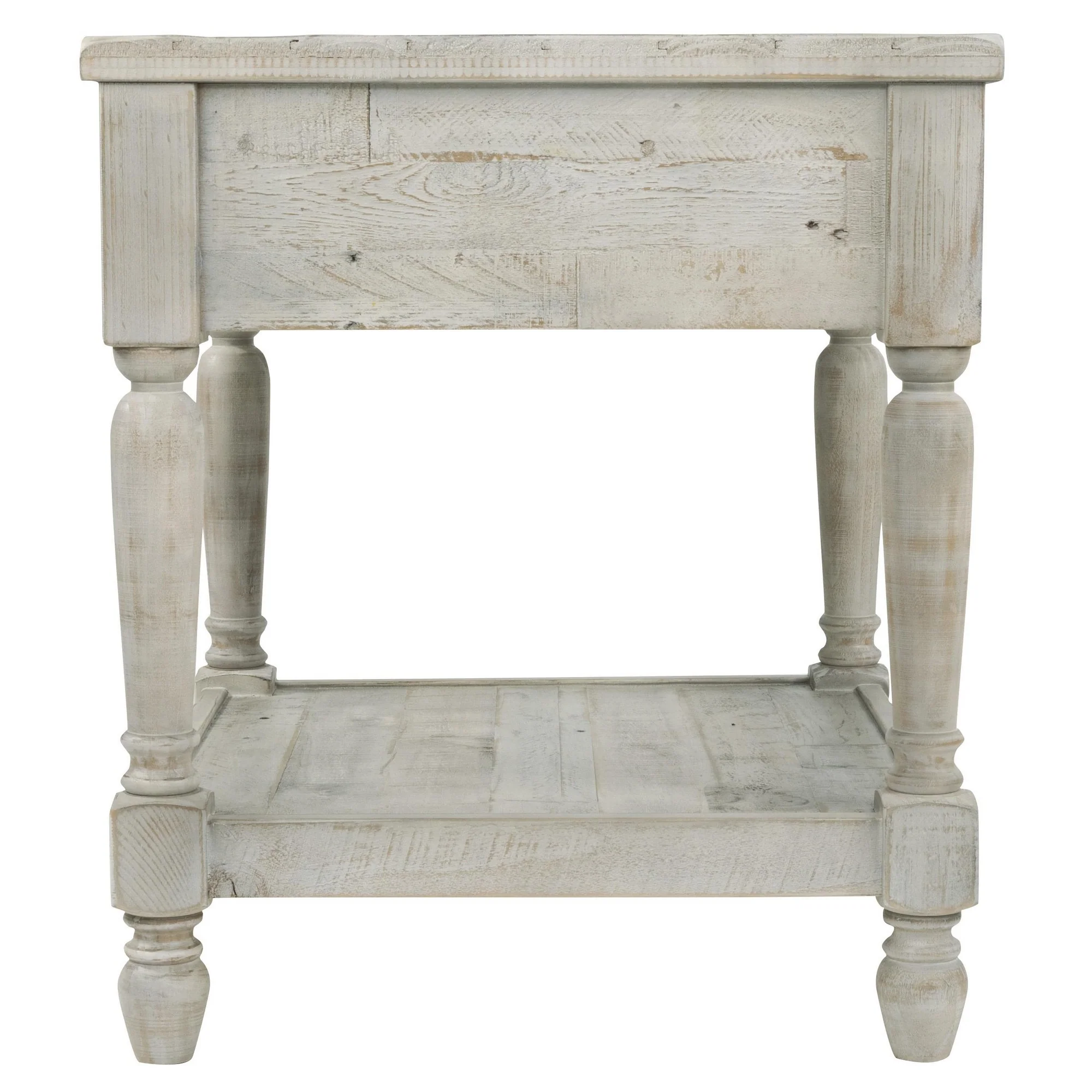Plank Style End Table with 1 Drawer and Open Bottom Shelf, Washed White By Benzara - Image 4