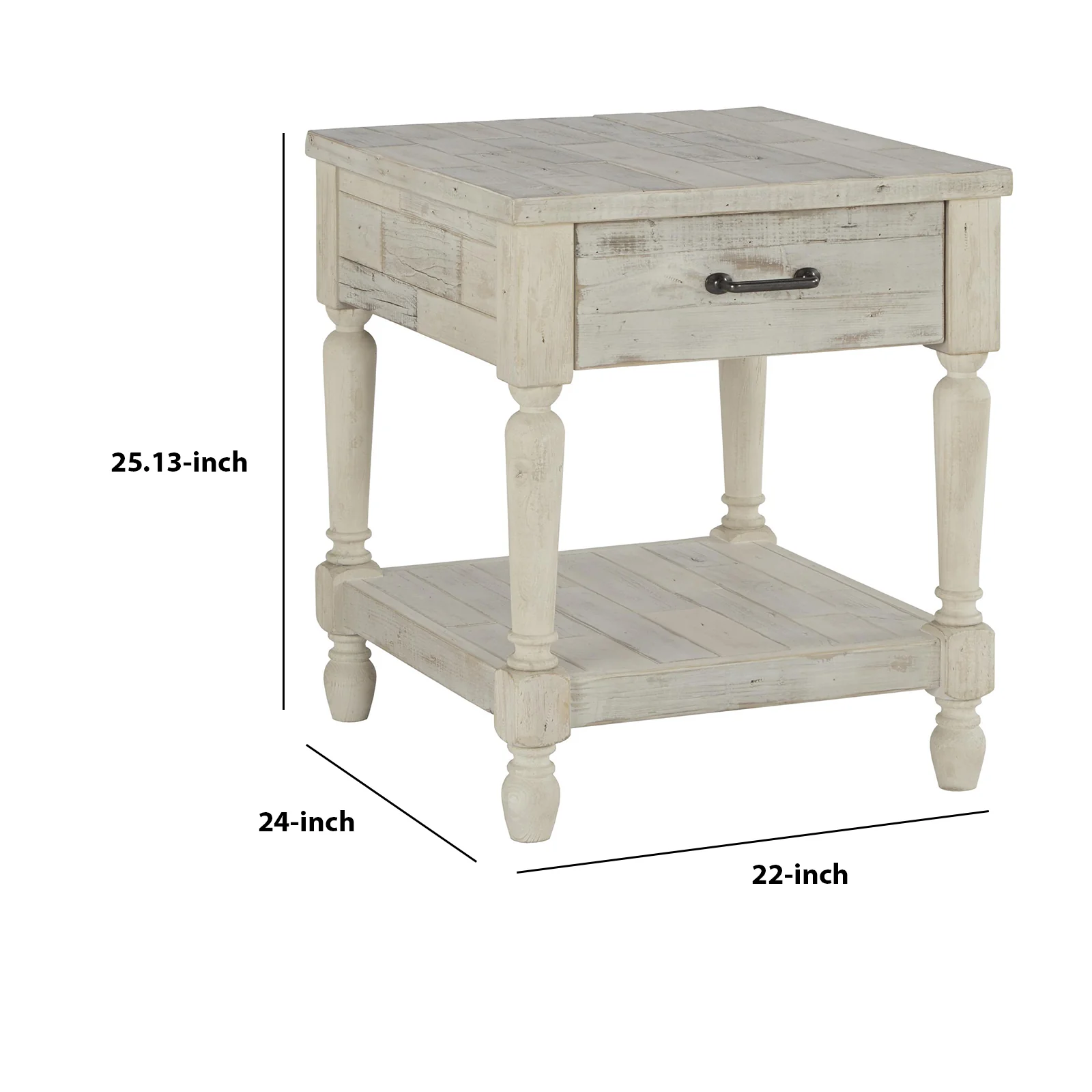 Plank Style End Table with 1 Drawer and Open Bottom Shelf, Washed White By Benzara - Image 5