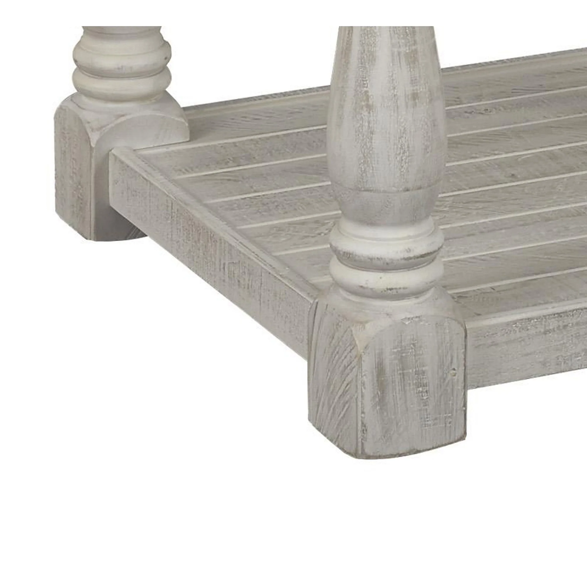 Plank Style End Table With Turned Legs And Open Shelf, White And Gray By Benzara - Image 2