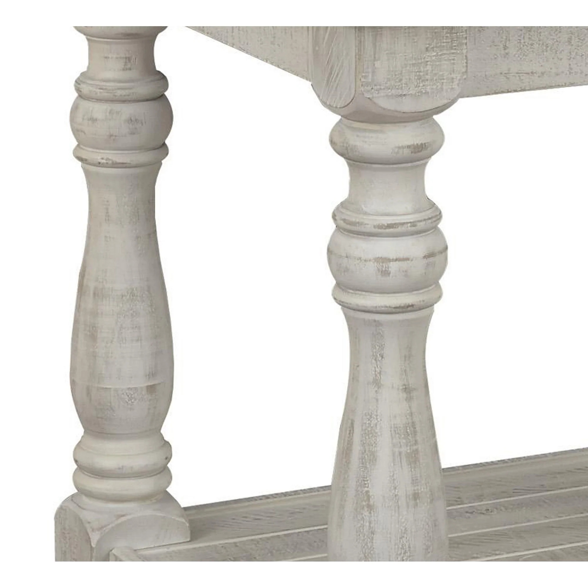 Plank Style End Table With Turned Legs And Open Shelf, White And Gray By Benzara - Image 3