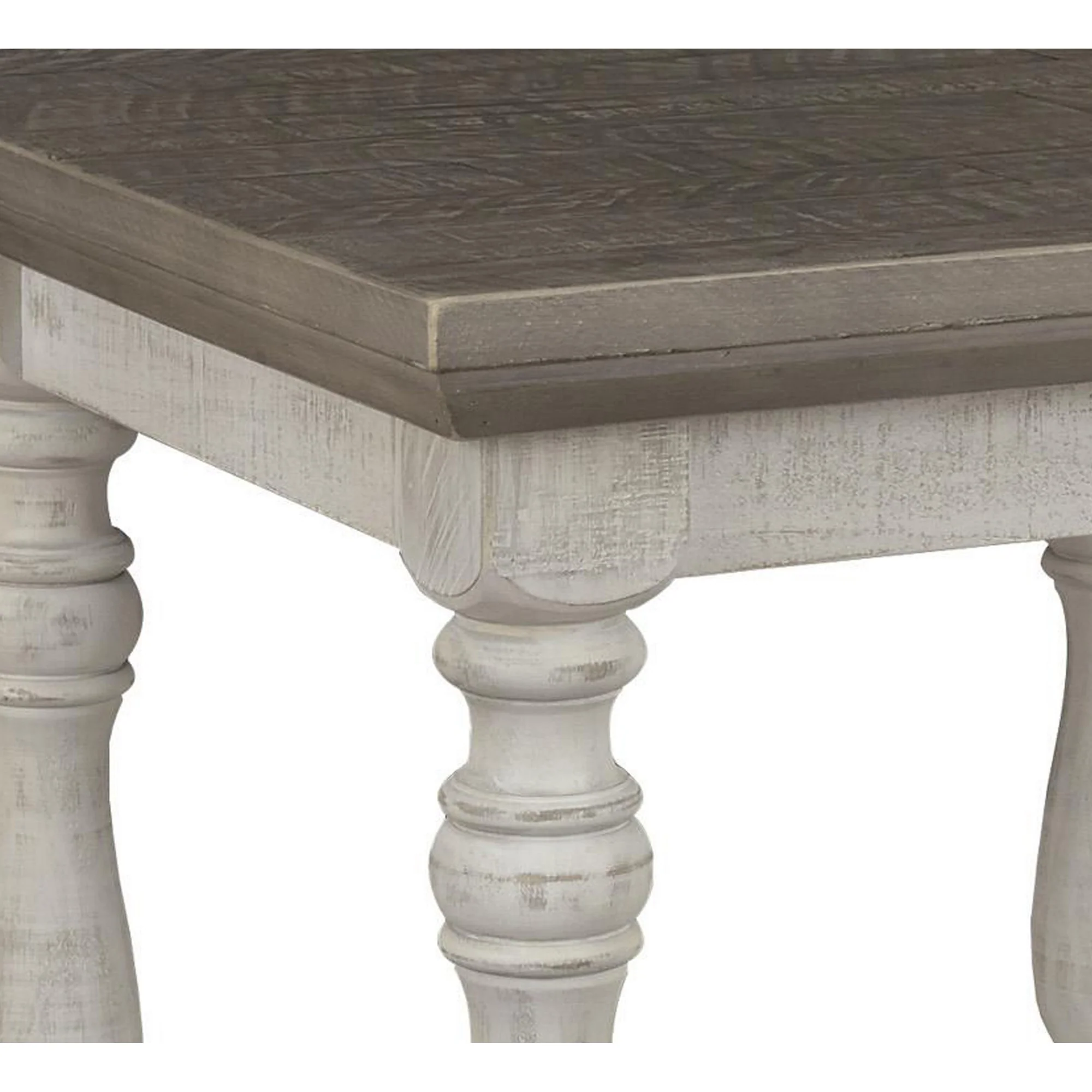 Plank Style End Table With Turned Legs And Open Shelf, White And Gray By Benzara - Image 4