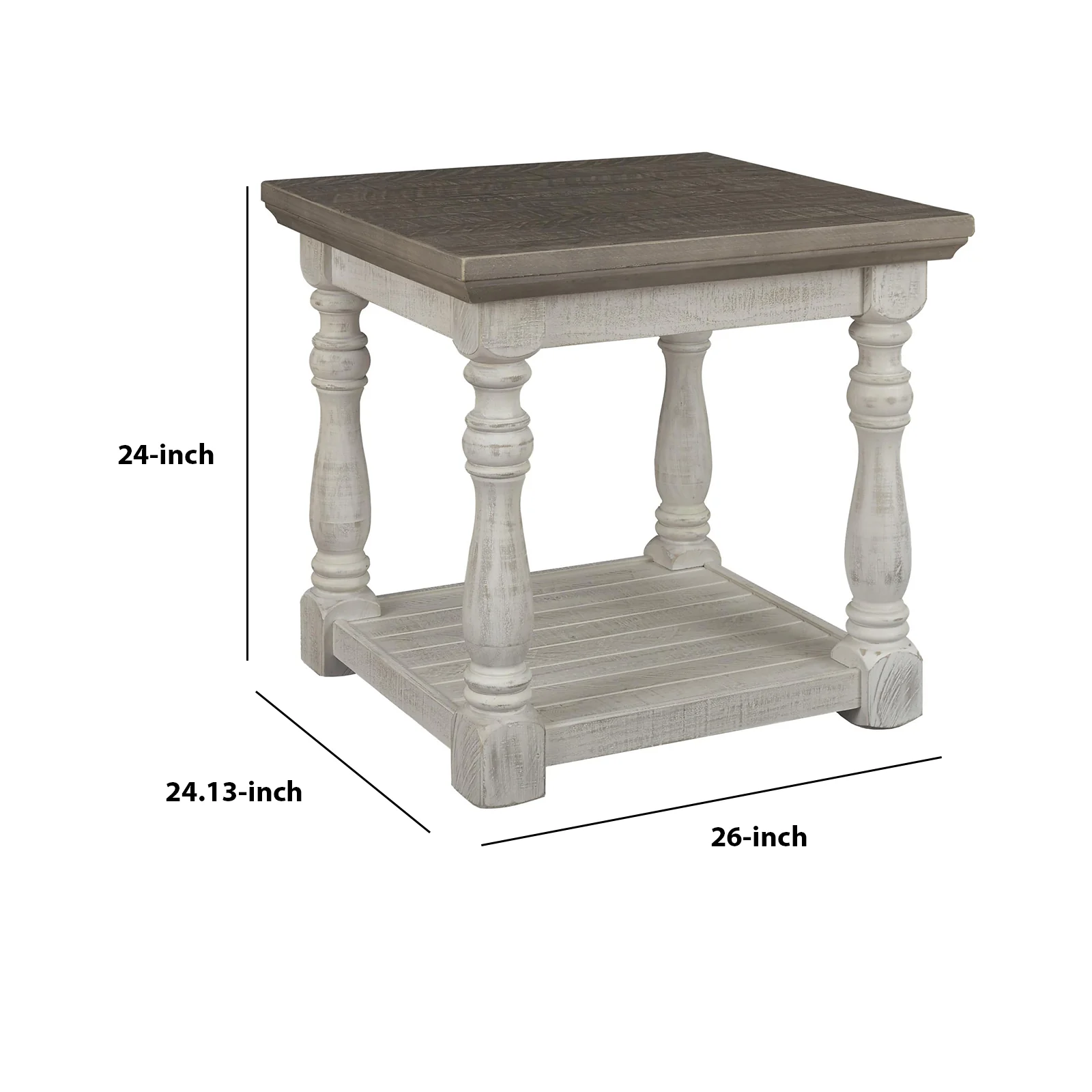 Plank Style End Table With Turned Legs And Open Shelf, White And Gray By Benzara - Image 5