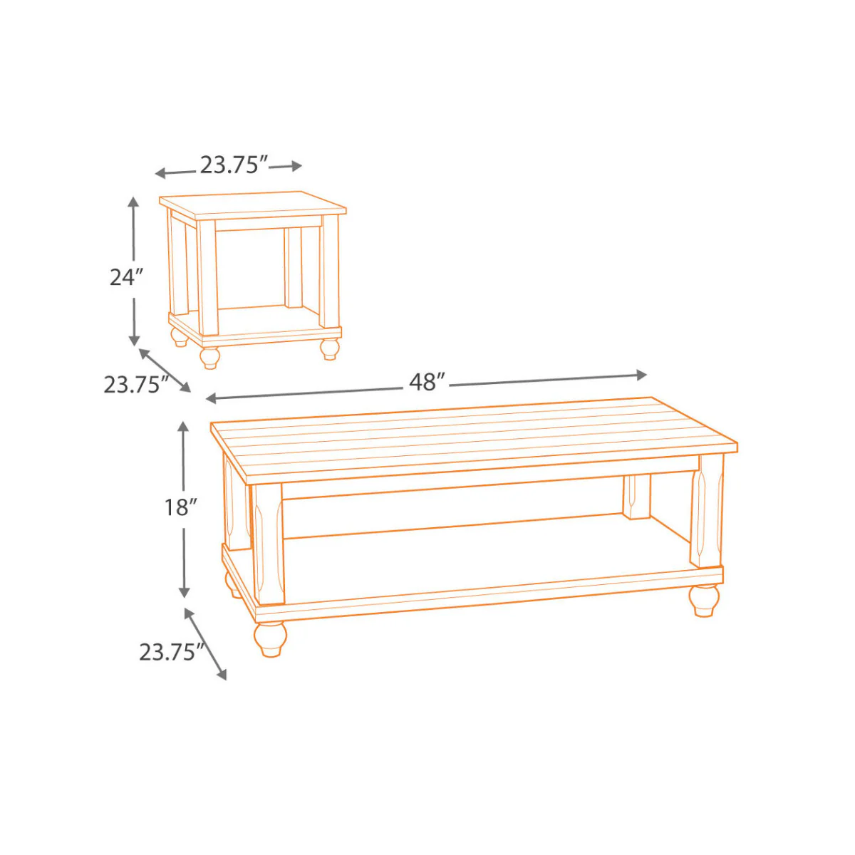 Plank Style Wooden Table Set with Slatted Lower Shelf and Bun Feet, Set of Three, White By Benzara - Image 4