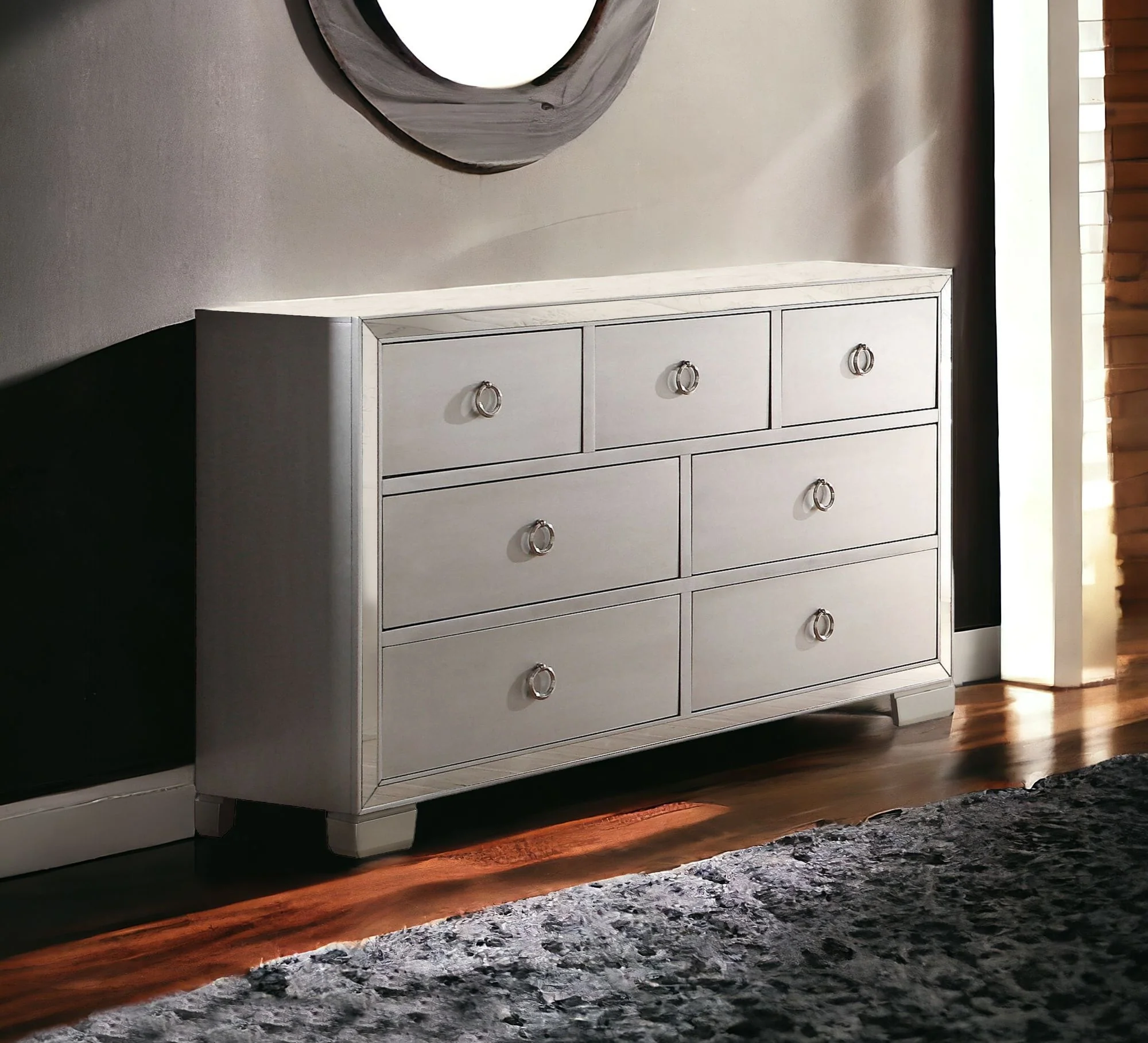 Platinum Solid and Manufactured Wood Seven Drawer Triple Dresser By Homeroots - Image 2