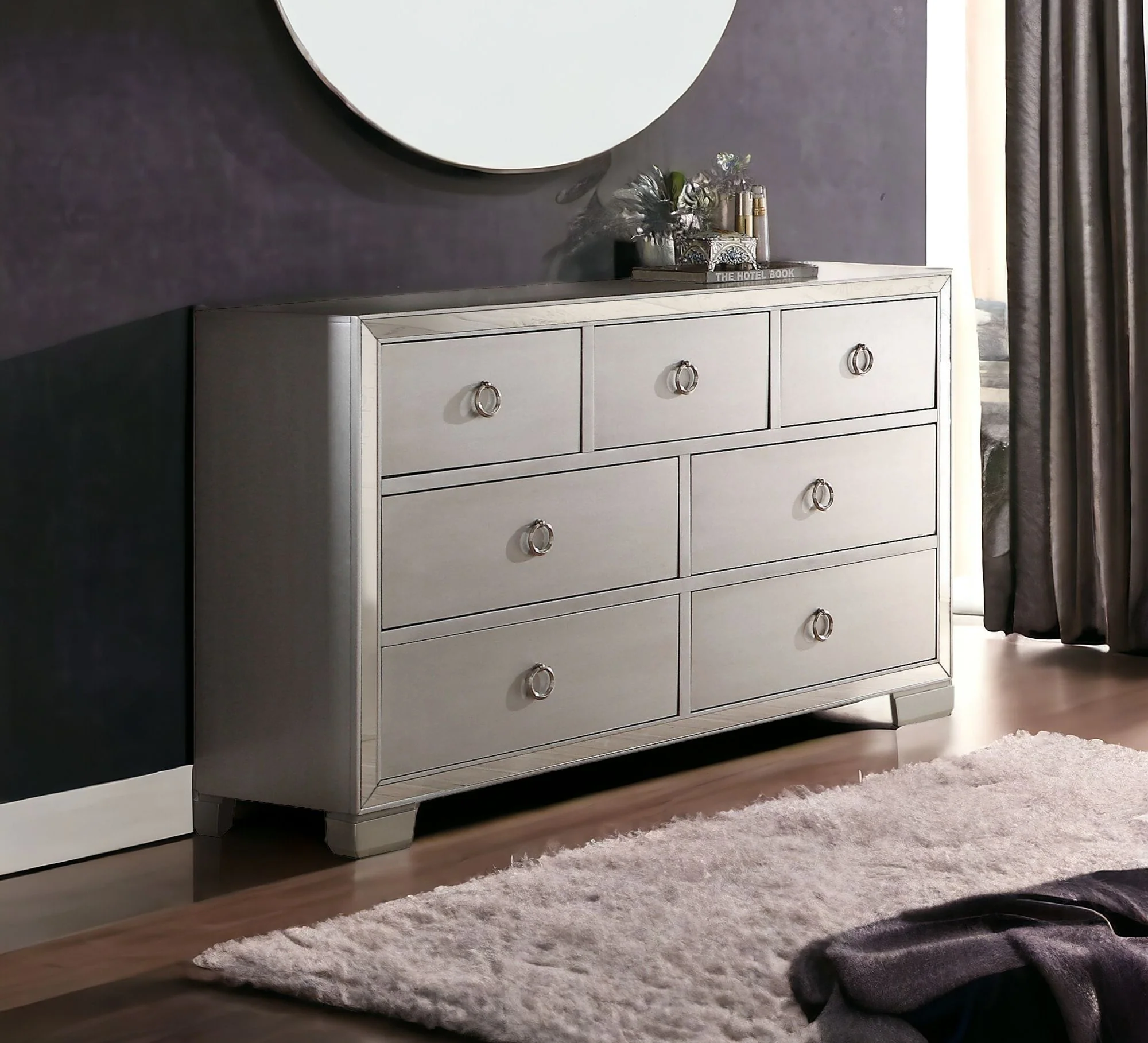 Platinum Solid and Manufactured Wood Seven Drawer Triple Dresser By Homeroots - Image 3