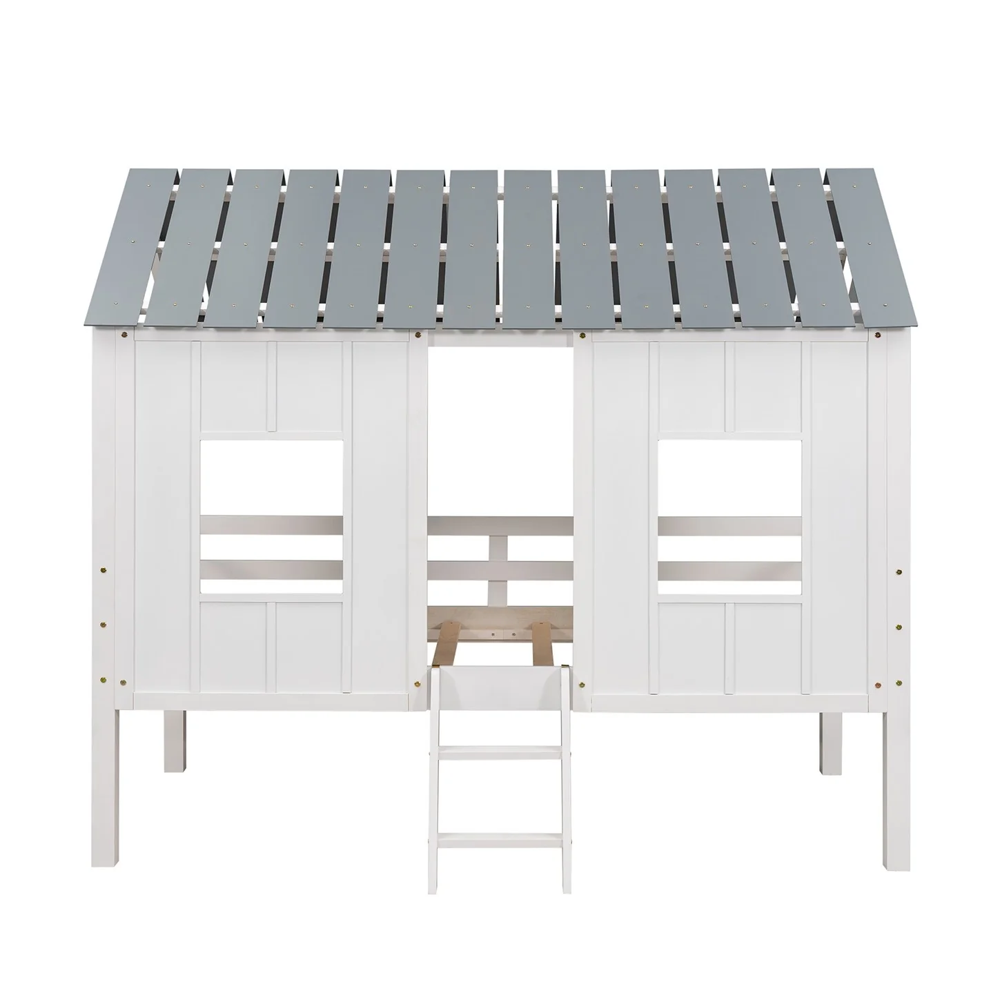 Playhouse With Windows And Roof White Twin Size Low Loft Bed By Homeroots - Image 4