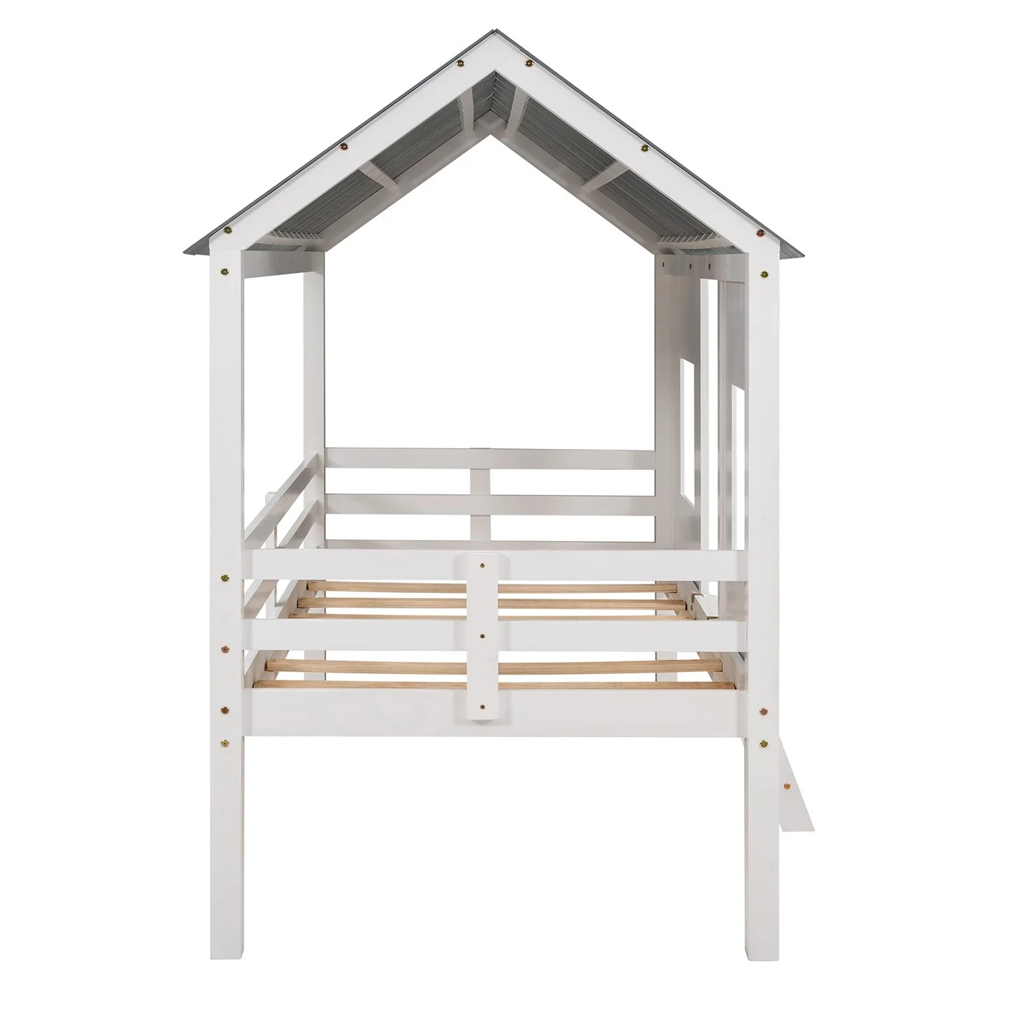Playhouse With Windows And Roof White Twin Size Low Loft Bed By Homeroots - Image 9