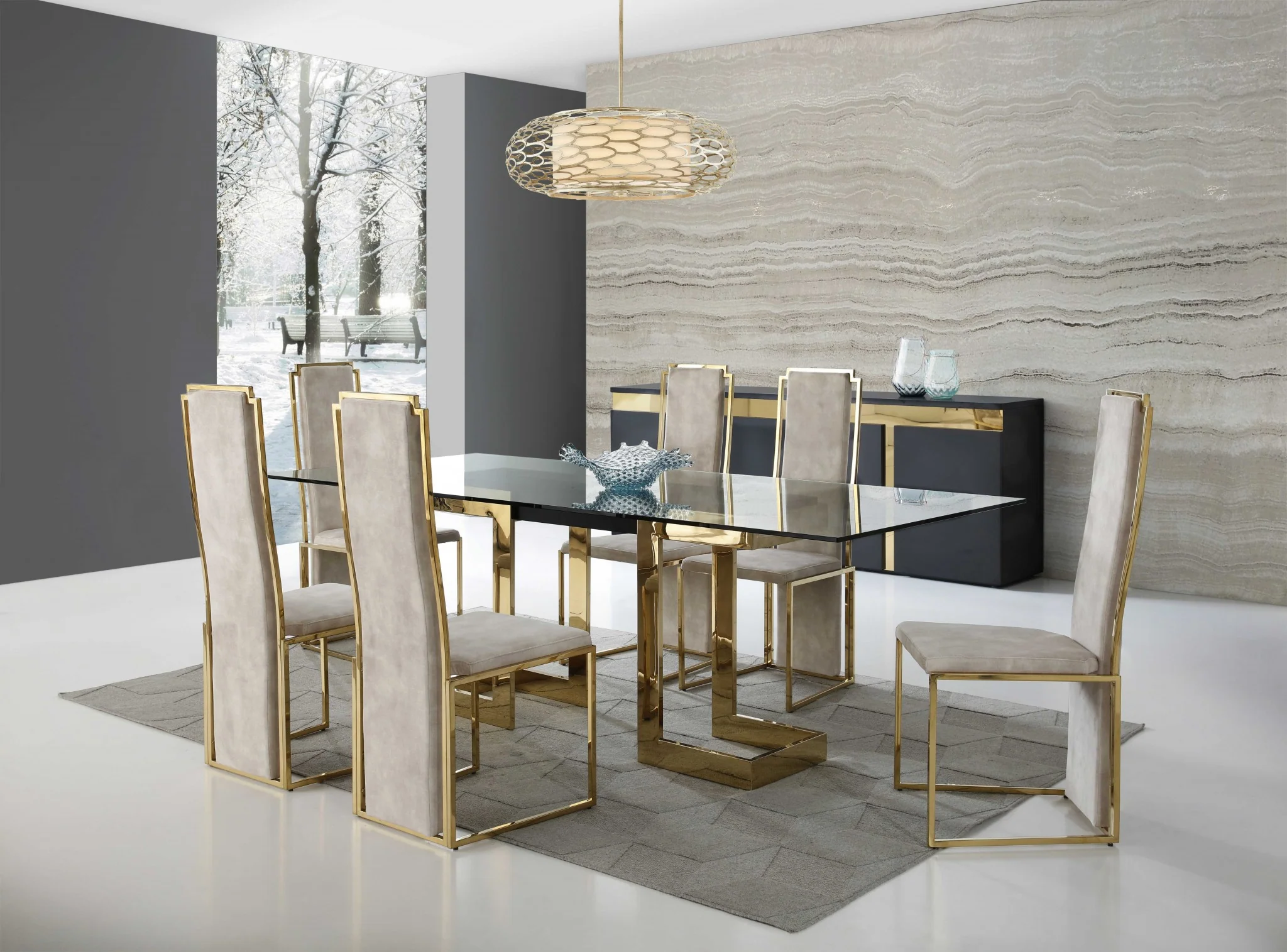 Polished Gold Glass Stainless Steel Dining Table By Homeroots - Image 2