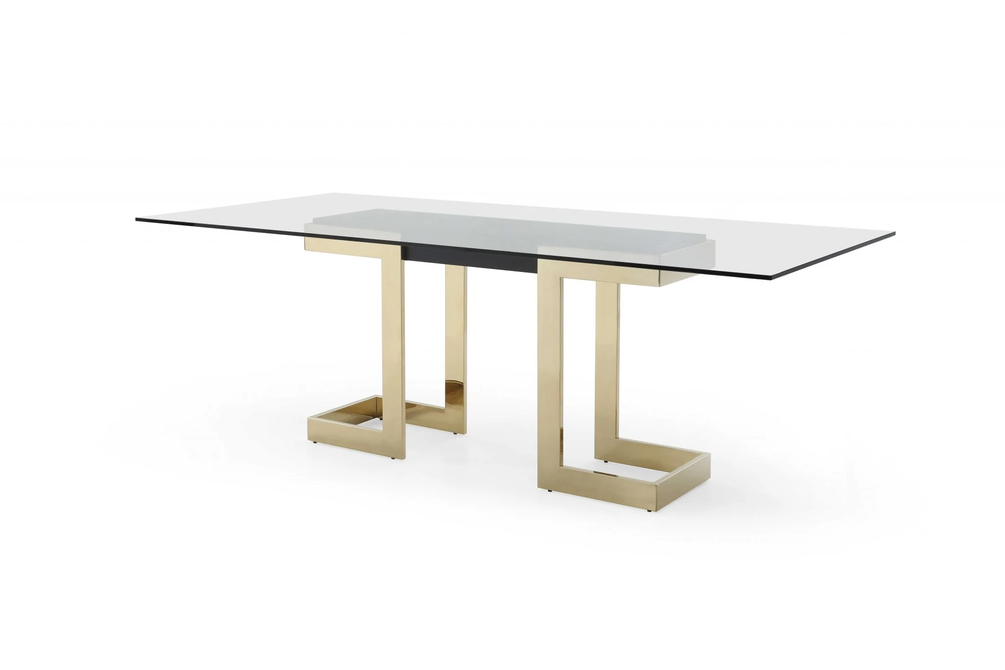 Polished Gold Glass Stainless Steel Dining Table By Homeroots - Image 3
