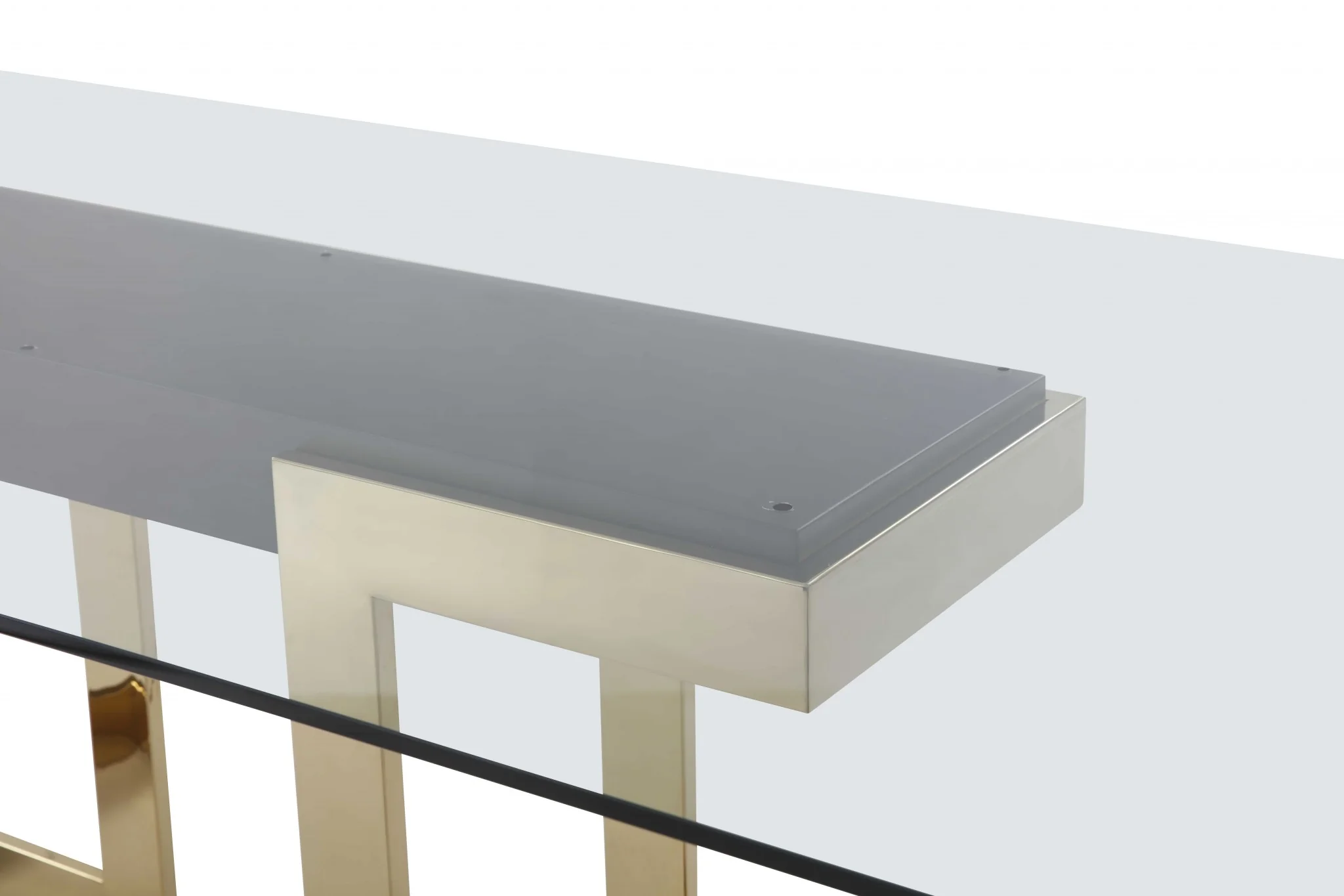 Polished Gold Glass Stainless Steel Dining Table By Homeroots - Image 5