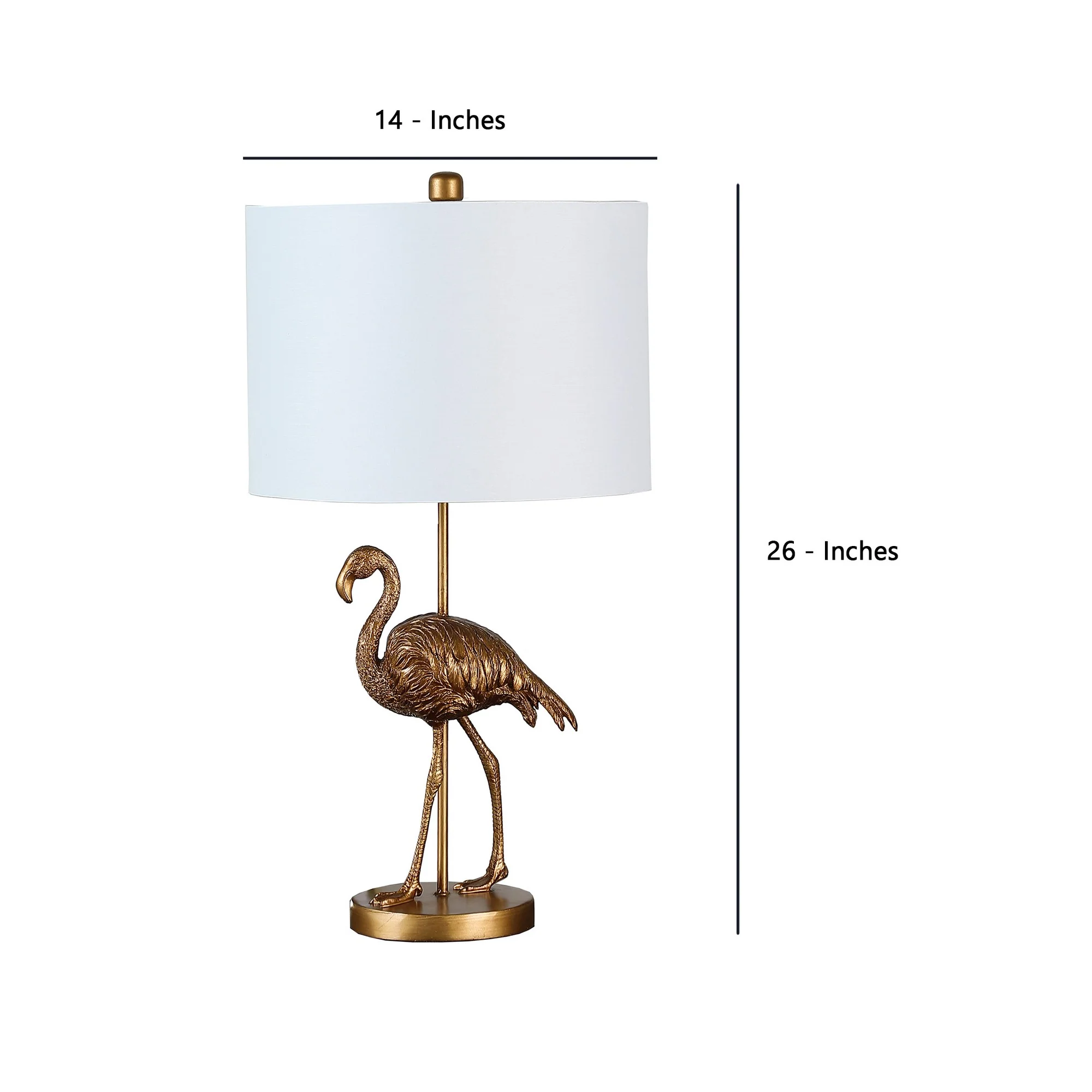 Polyresin Standing Flamingo Design Table Lamp With Round Base Gold By Benzara - Image 2