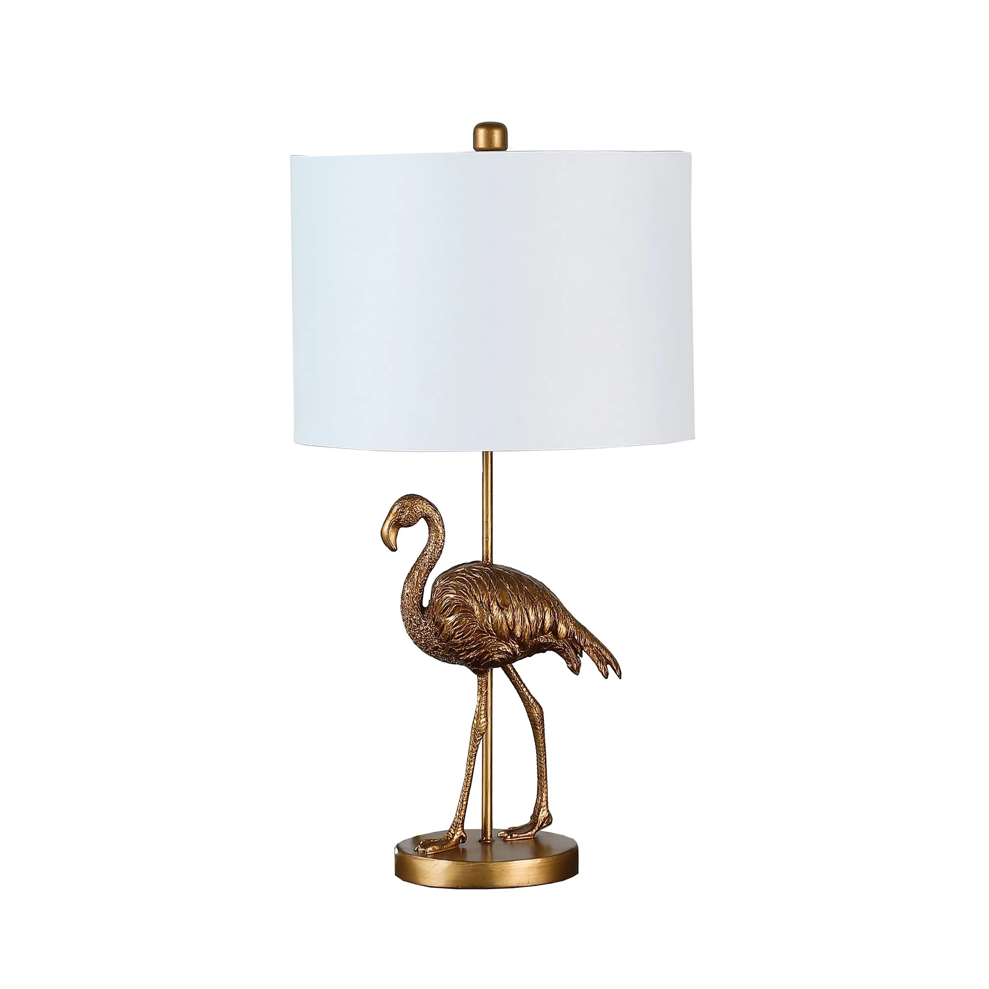 Polyresin Standing Flamingo Design Table Lamp With Round Base Gold By Benzara - Image 3