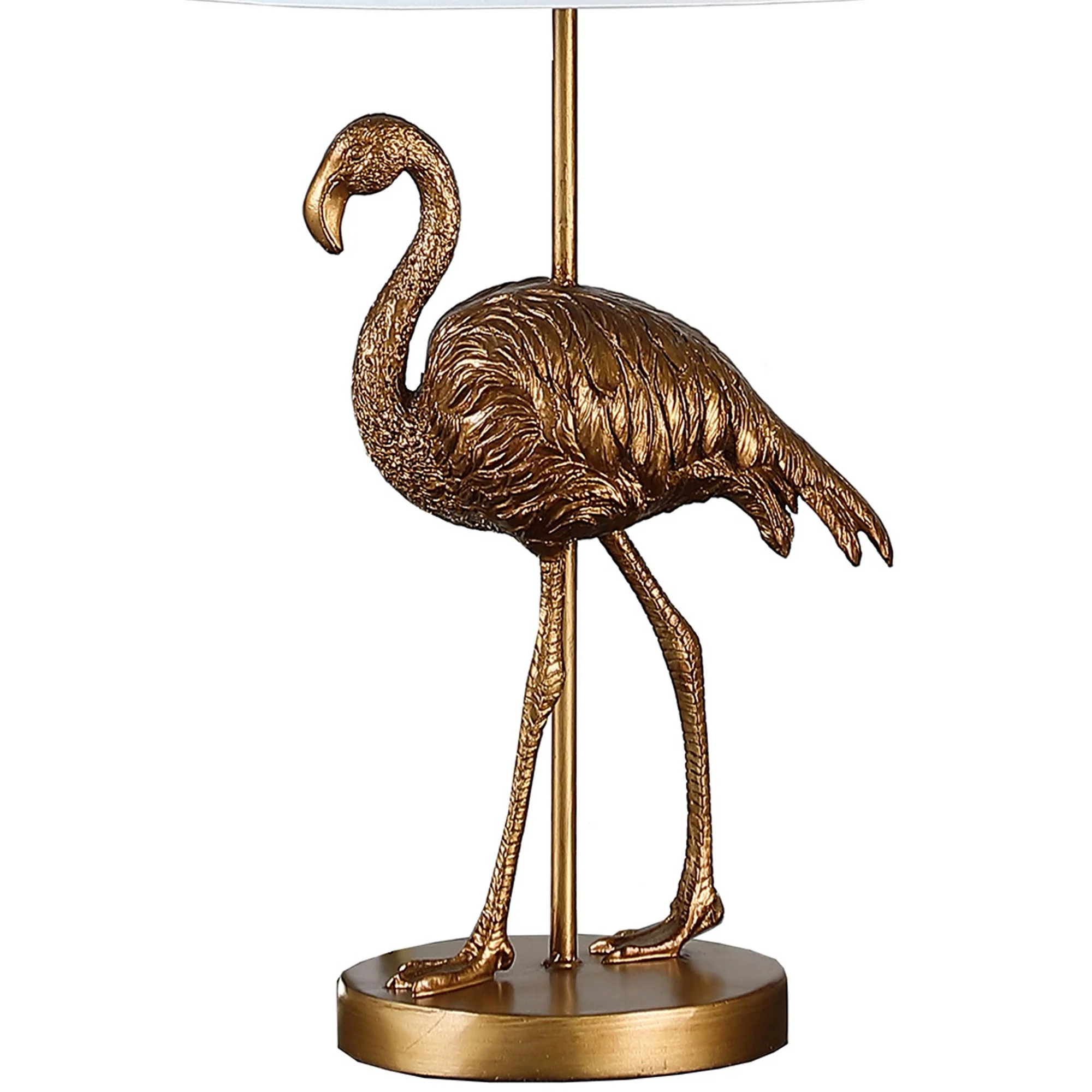 Polyresin Standing Flamingo Design Table Lamp With Round Base Gold By Benzara - Image 5