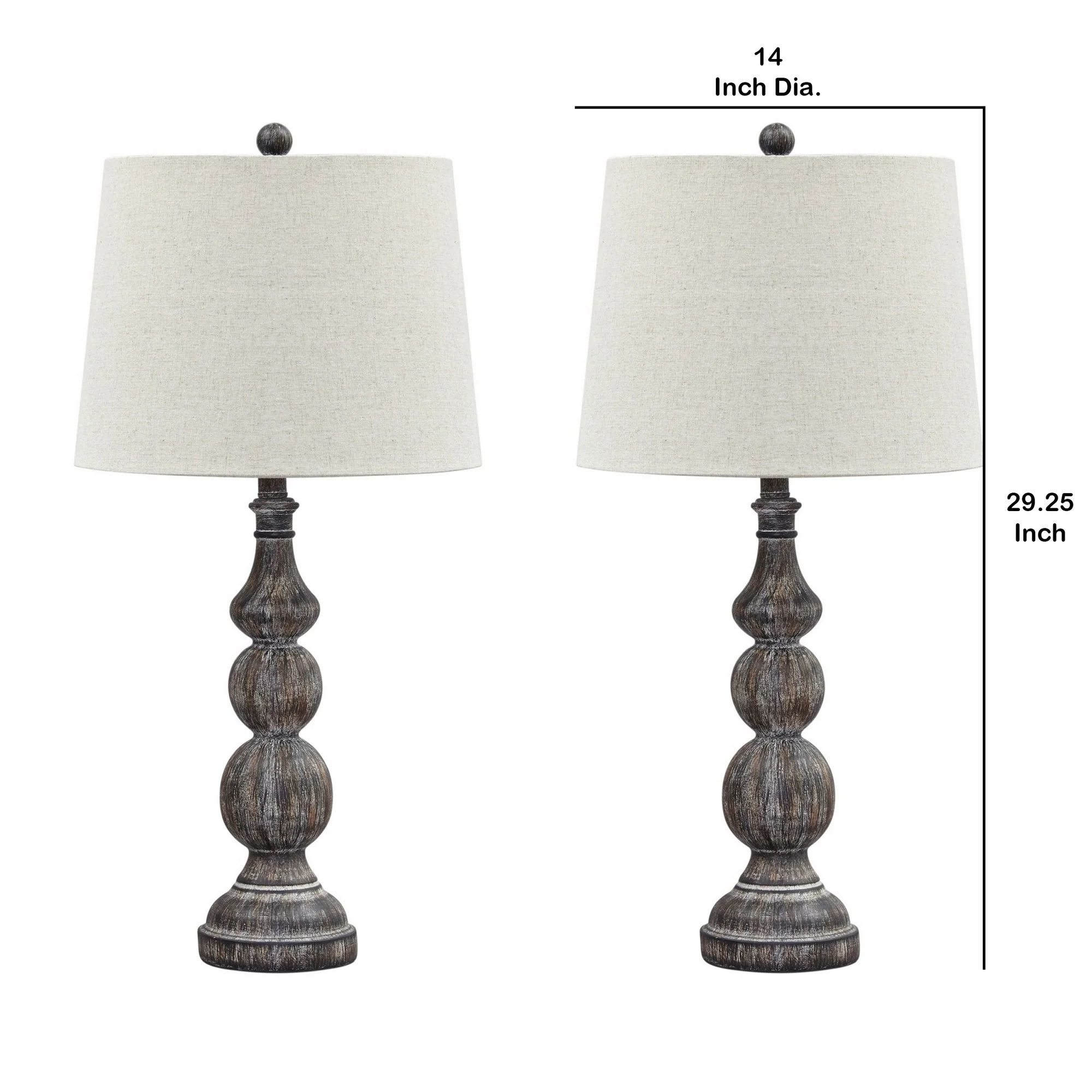 Polyresin Table Lamp With Turned Base Set Of 2 Brown And Off White By Benzara - Image 3