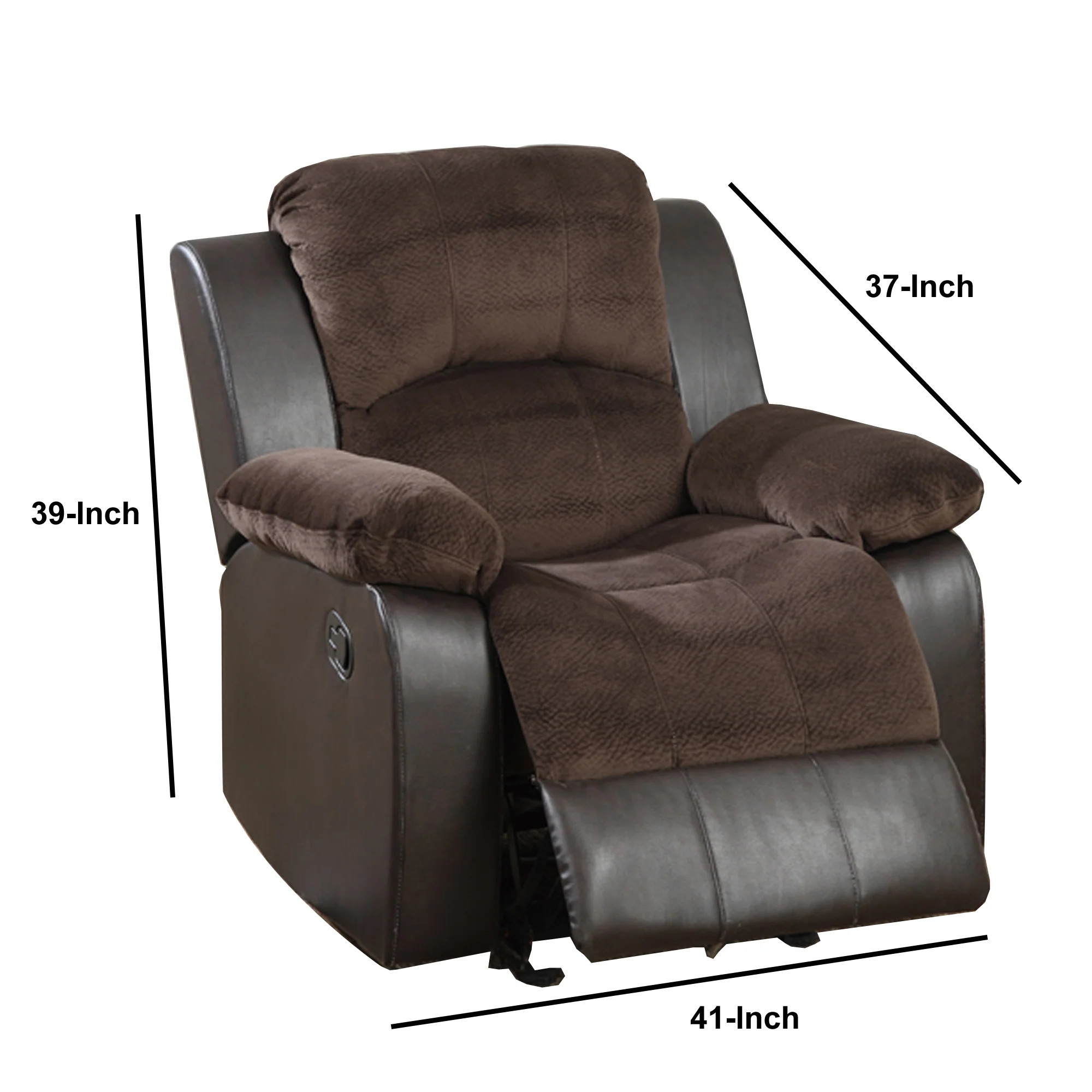 Polyurethane Rocker Recliner In Choco Suede Brown By Benzara - Image 3