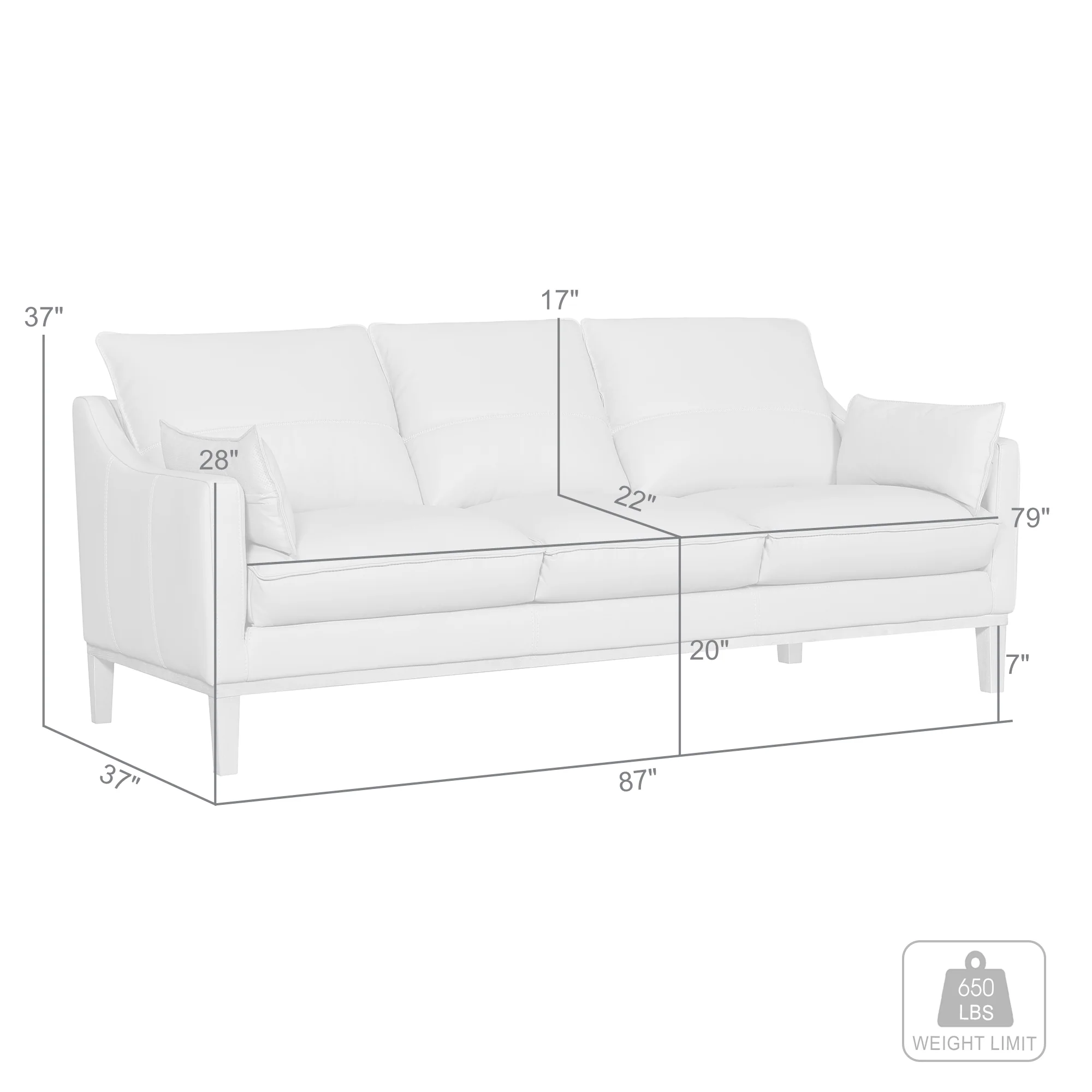 Pompeii 87" Dove Gray Leather Sofa By Armen Living - Image 17