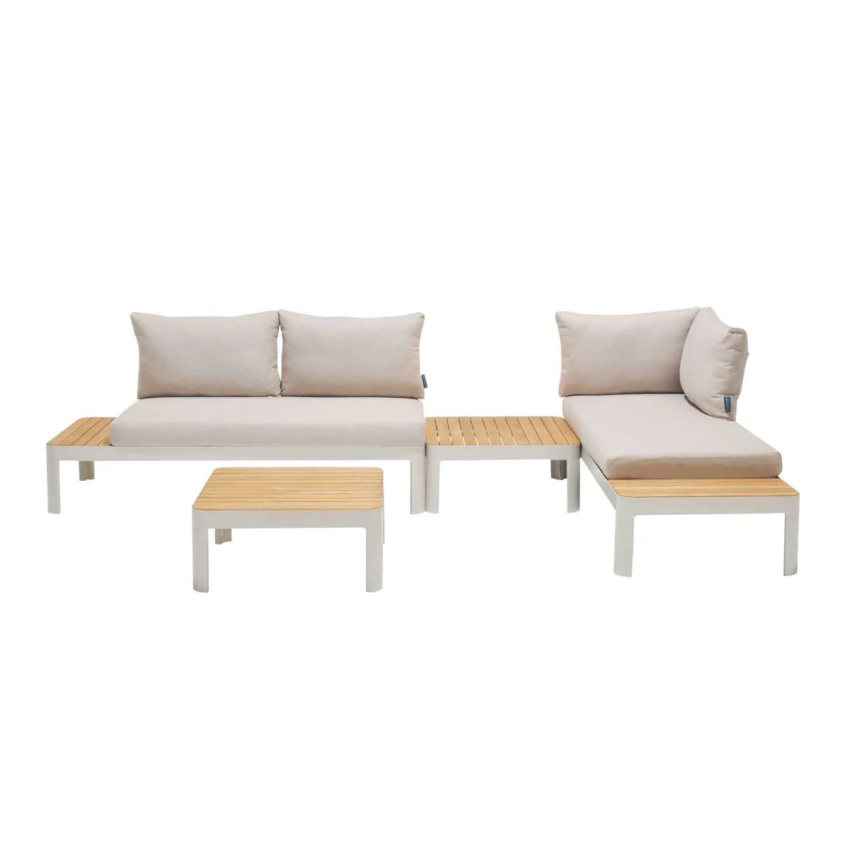 Portals Outdoor 4 Piece Sofa set in Matte Sand Finish with Natural Teak Wood By Armen Living - Image 2
