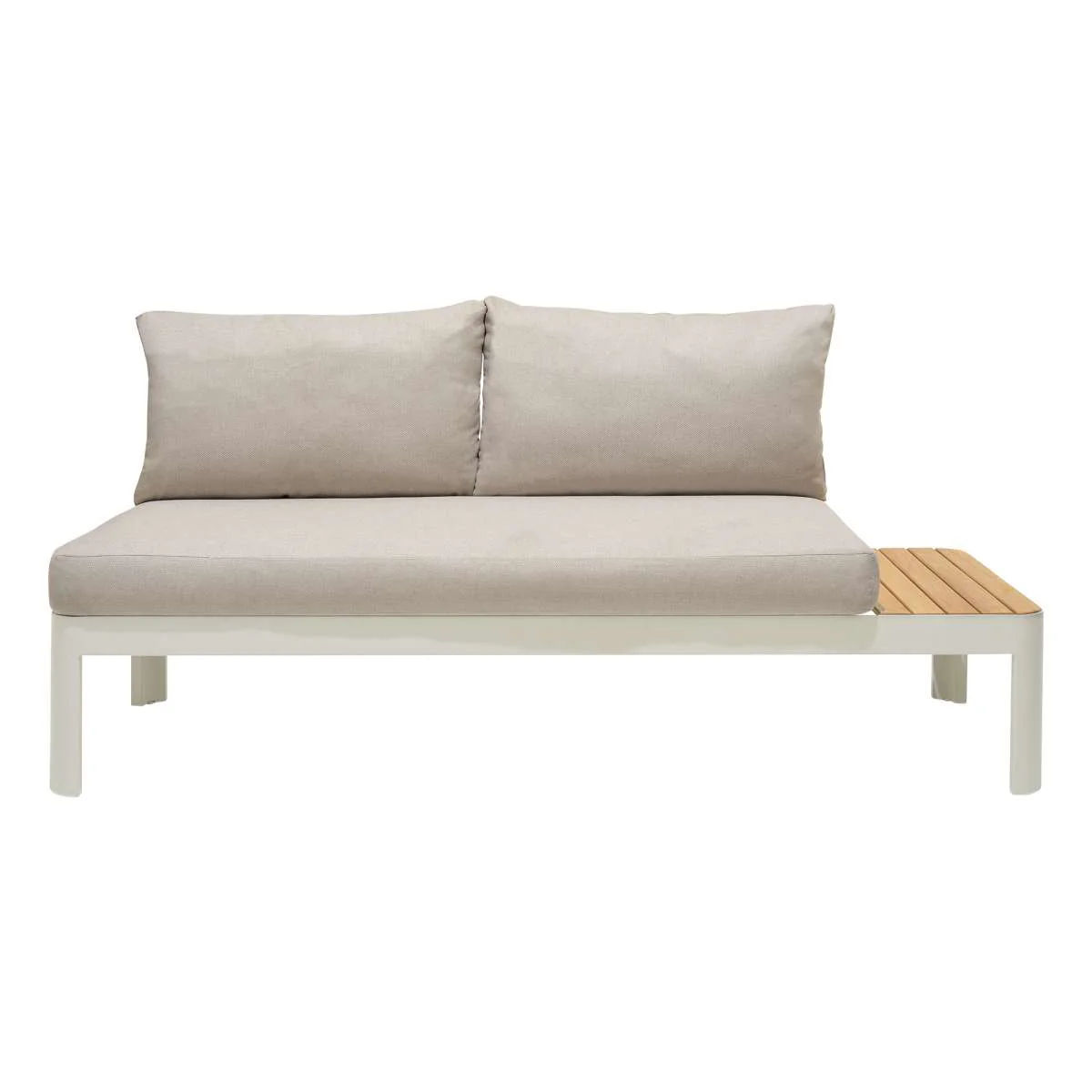 Portals Outdoor 4 Piece Sofa set in Matte Sand Finish with Natural Teak Wood By Armen Living - Image 5