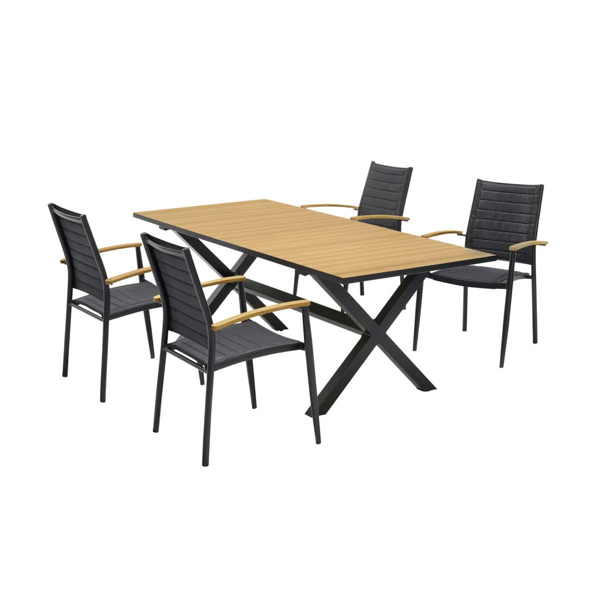 Portals Outdoor 5 Piece Black Aluminum & Teak Wood Dining Set By Armen Living - Image 5
