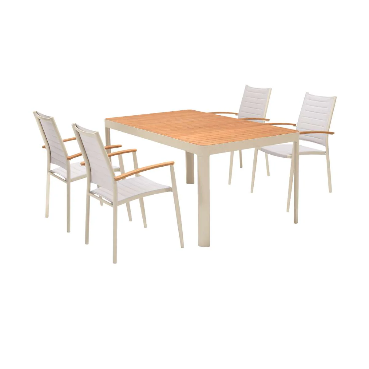 Portals Outdoor 5 Piece Coral Sand Aluminum & Teak Wood Dining Set By Armen Living - Image 2