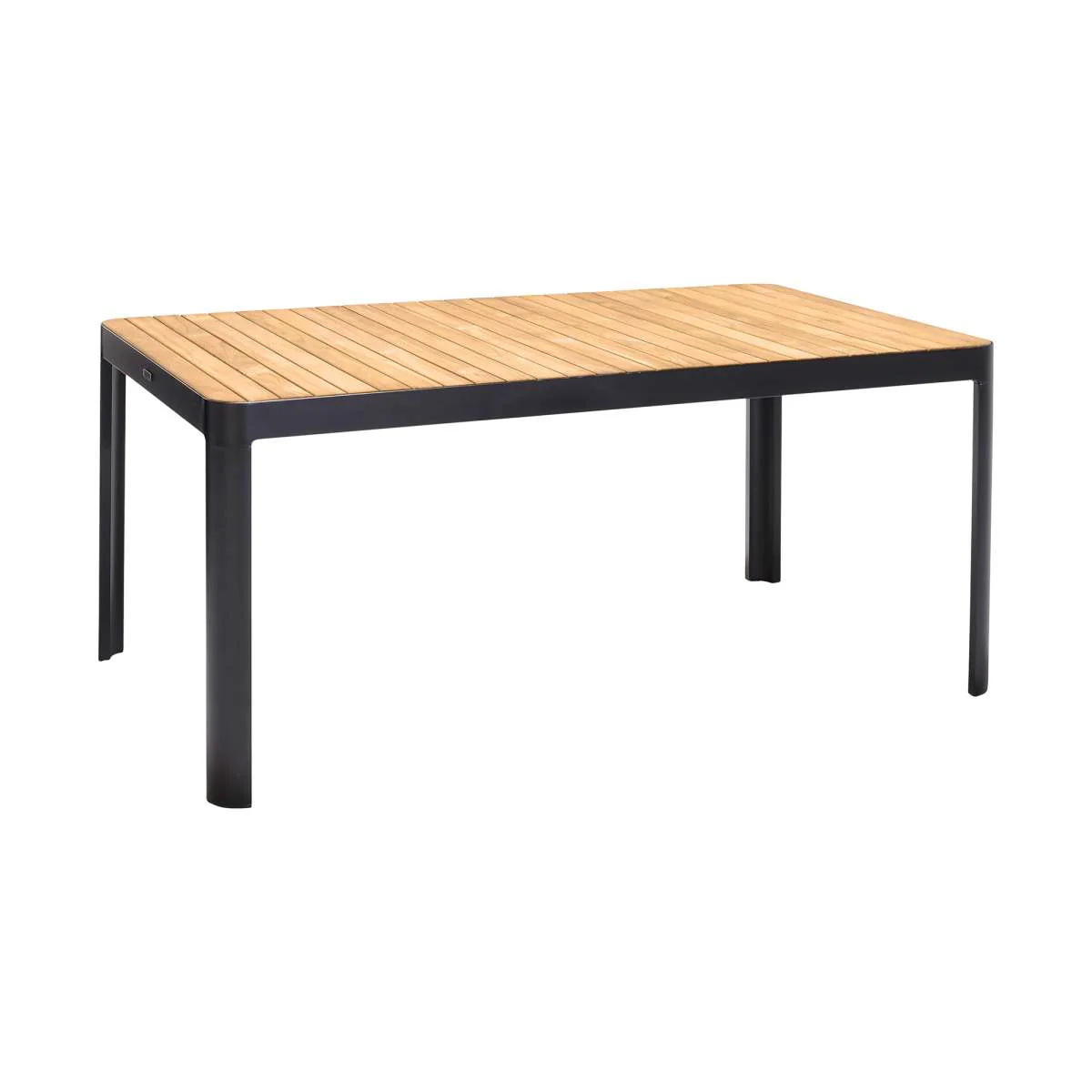 Portals Outdoor 5 piece Dining Table Set in Black Finish and Natural Teak Wood Accent Top By Armen Living - Image 6