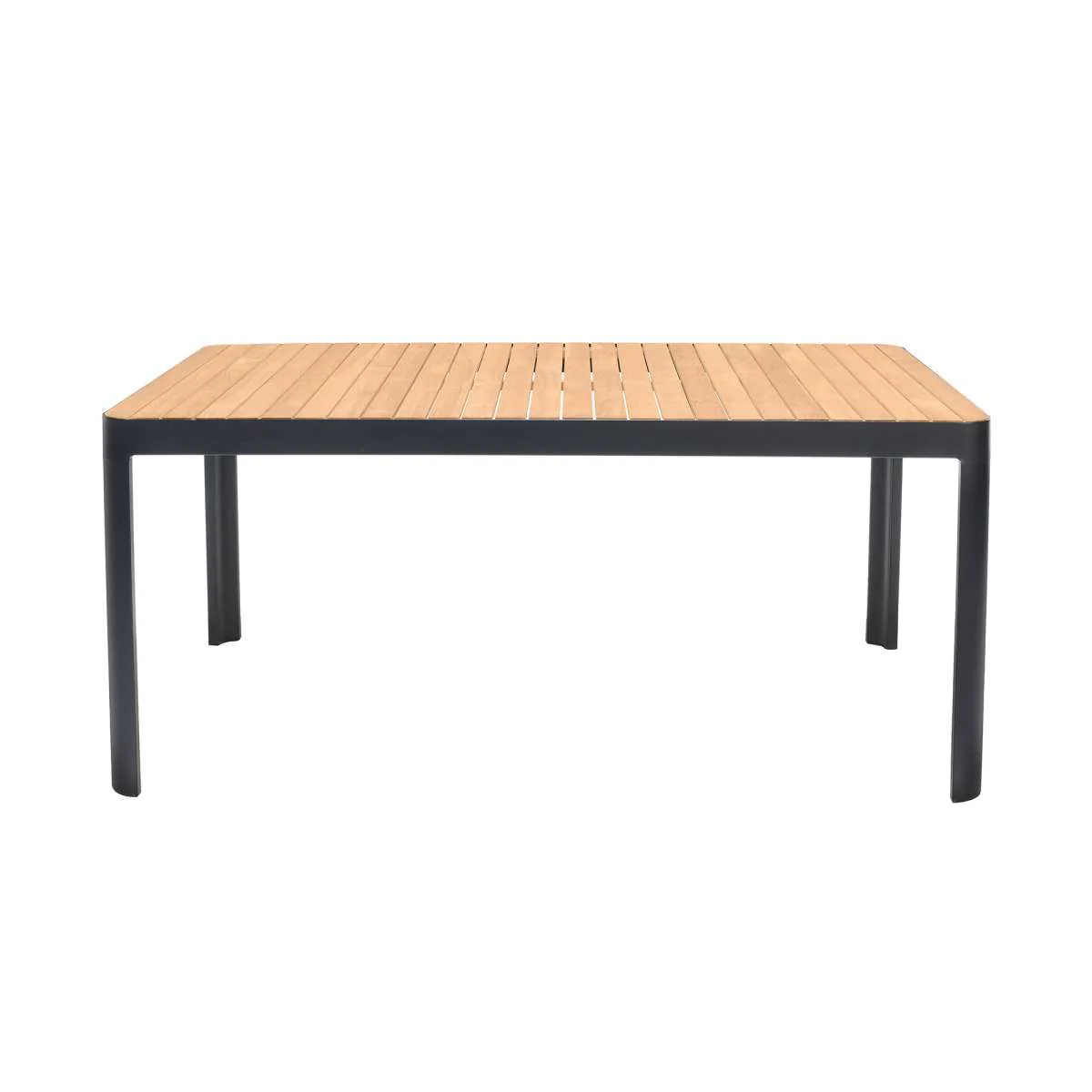 Portals Outdoor 5 piece Dining Table Set in Black Finish and Natural Teak Wood Accent Top By Armen Living - Image 7