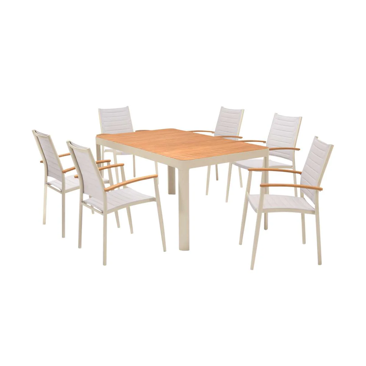 Portals Outdoor 7 Piece Black Aluminum & Teak Wood Dining Set By Armen Living - Image 12