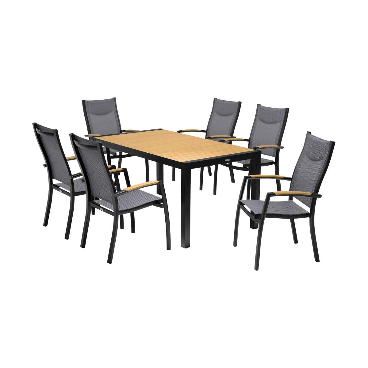 Portals Outdoor 7 Piece Black Aluminum & Teak Wood Dining Set By Armen Living - Image 18