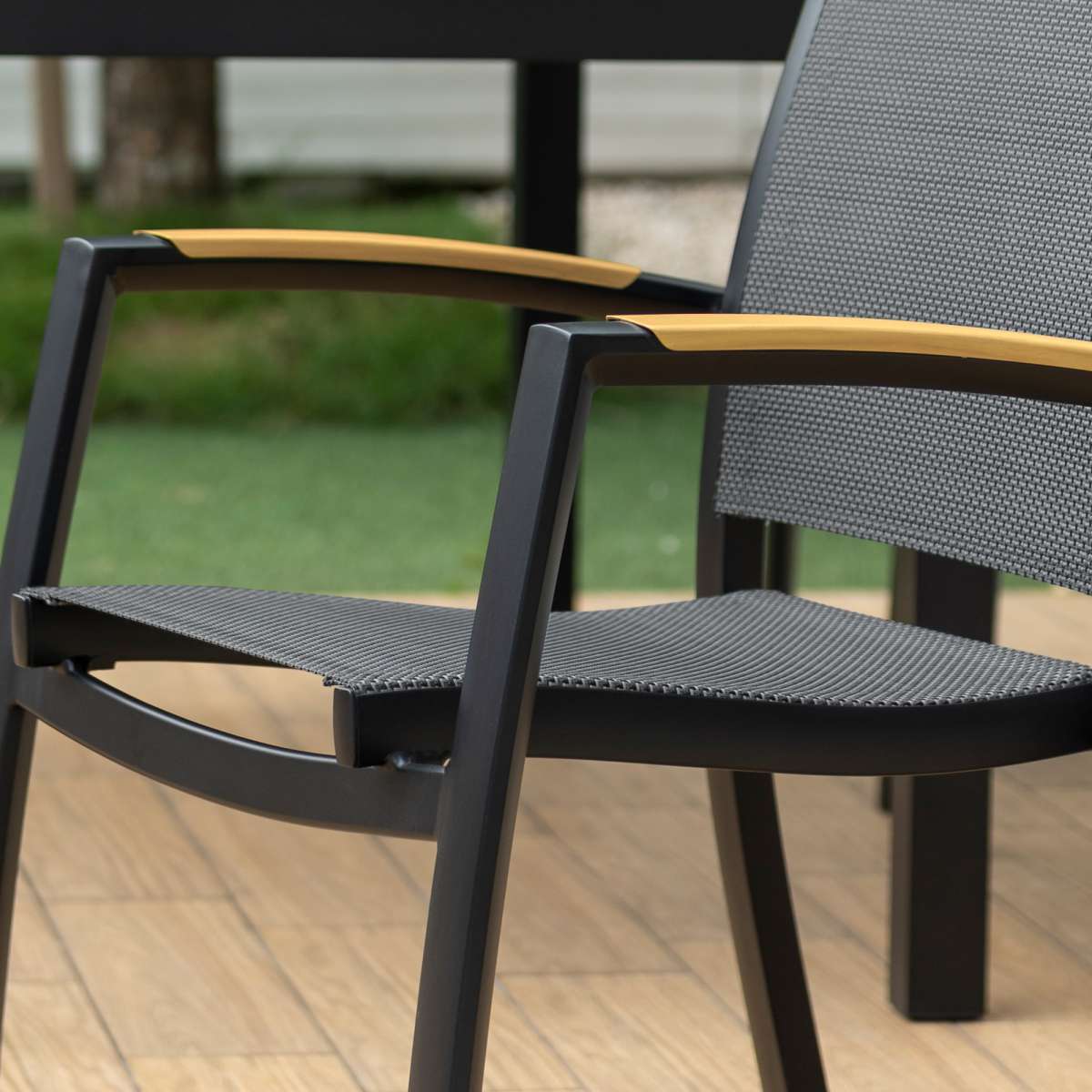 Portals Outdoor 7 Piece Black Aluminum & Teak Wood Dining Set By Armen Living - Image 23