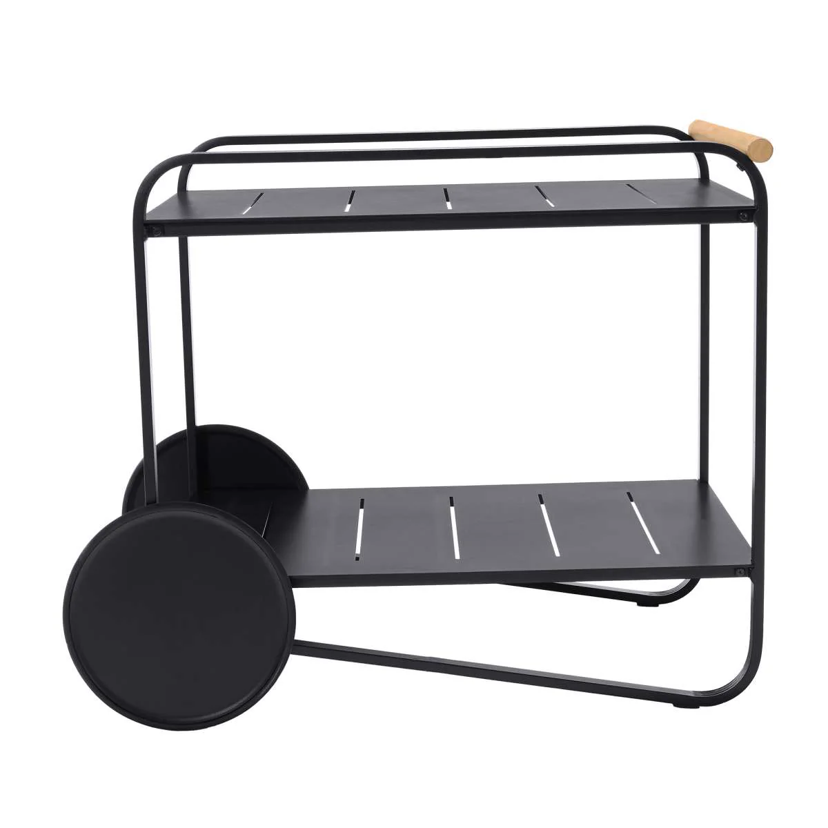 Portals Outdoor Accent Cart in Black Finish and Natural Teak Wood Accent By Armen Living - Image 3