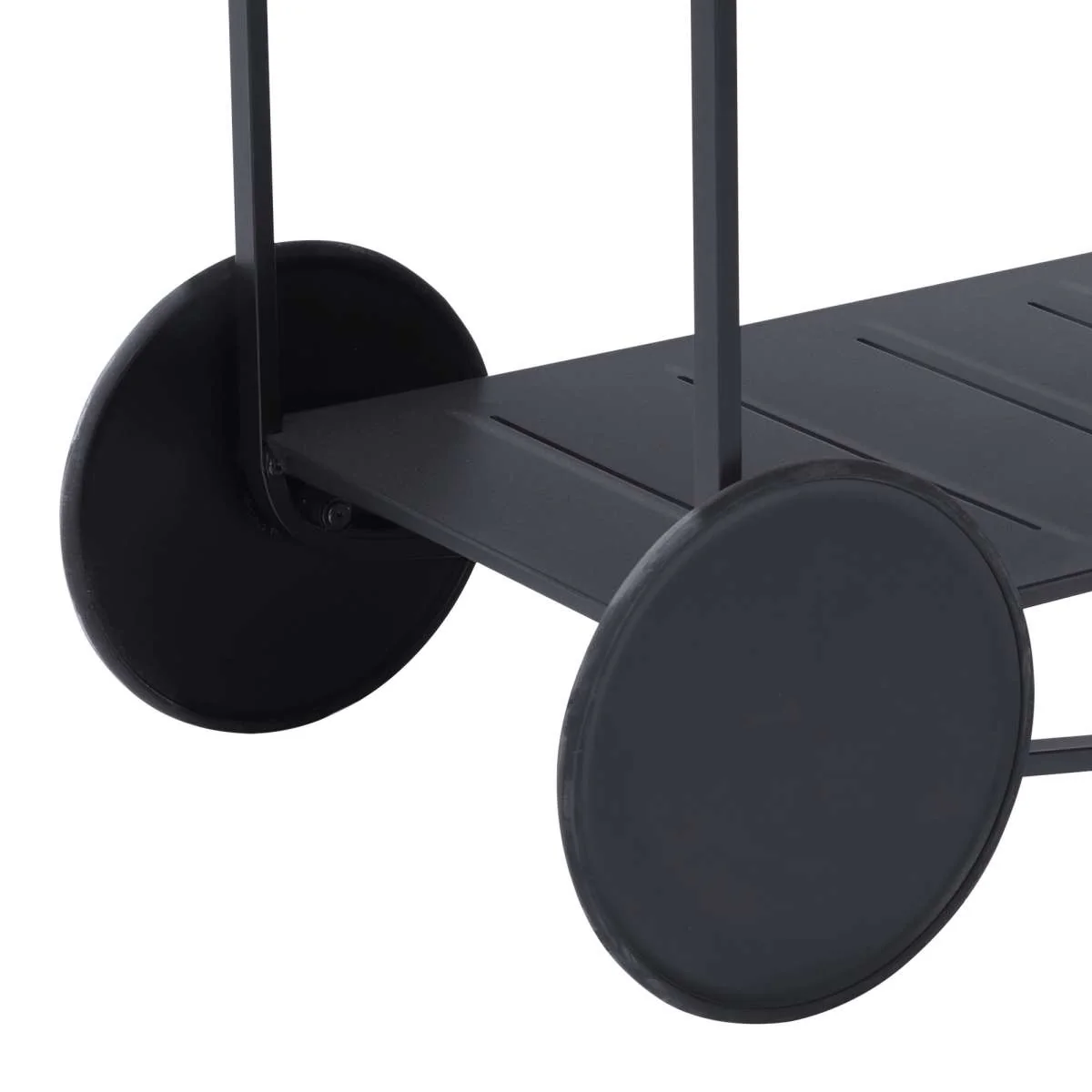 Portals Outdoor Accent Cart in Black Finish and Natural Teak Wood Accent By Armen Living - Image 5