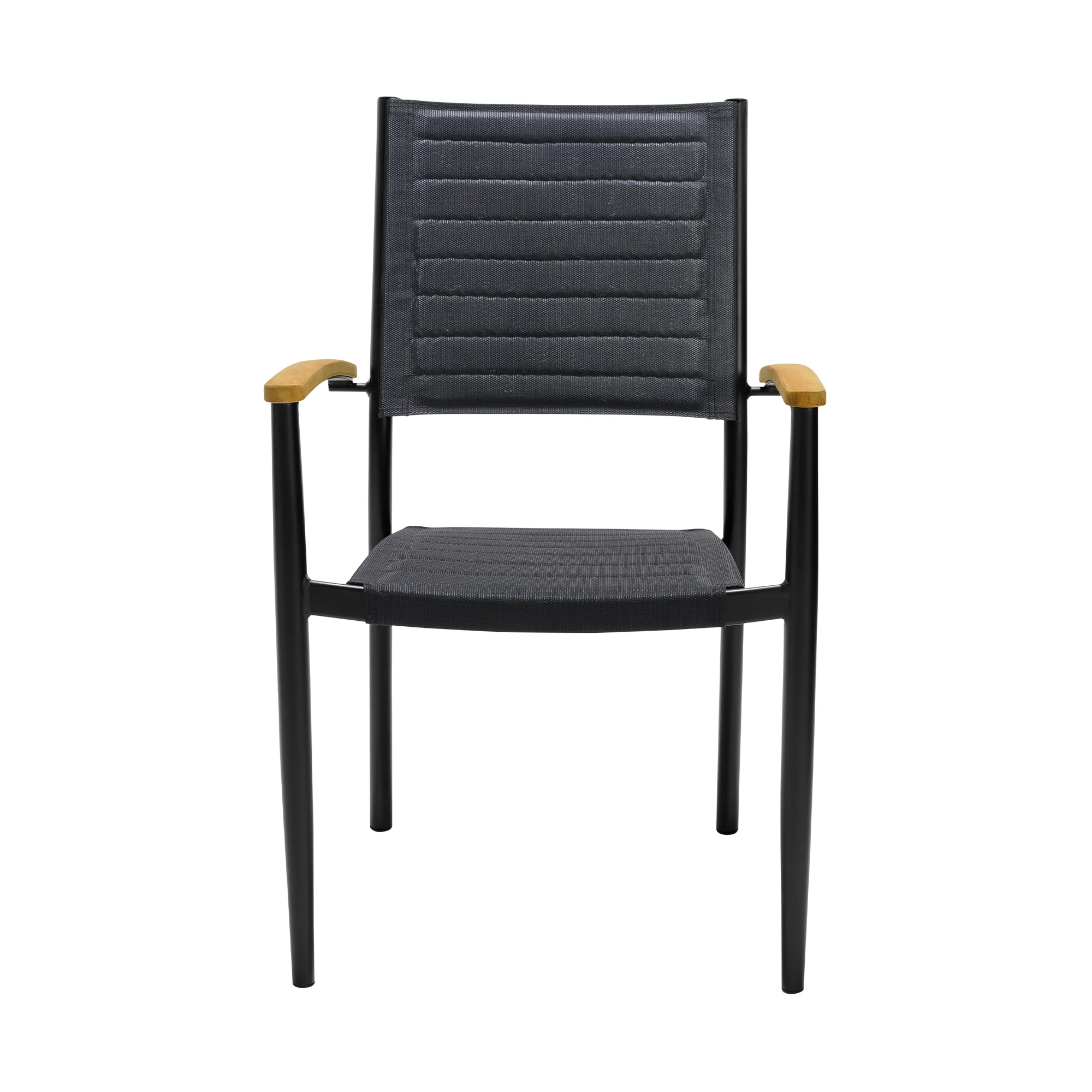 Portals Outdoor Black Aluminum Stacking Dining Chair with Teak Arms - Set of 2 By Armen Living - Image 4