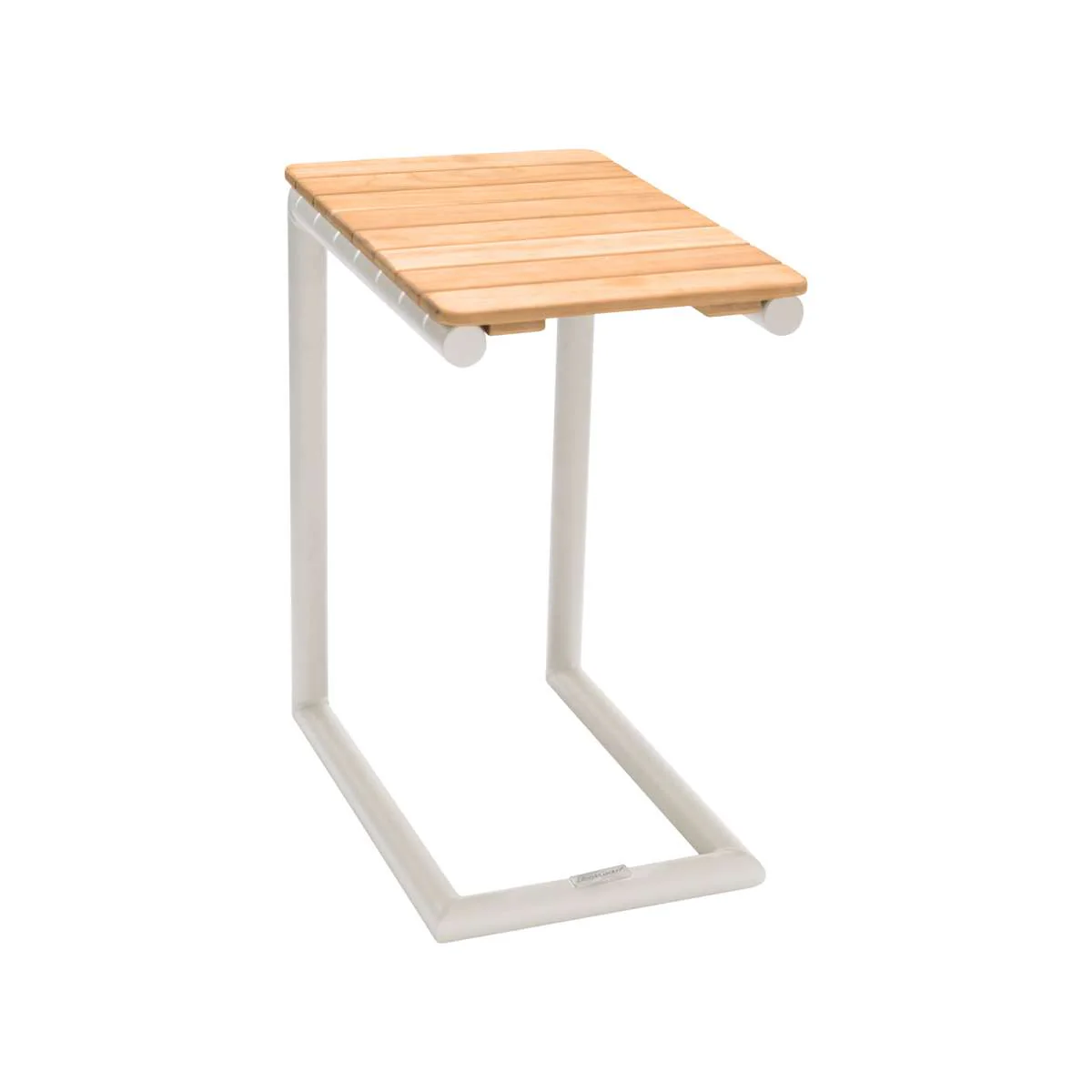 Portals Outdoor C-Shape Side Table in Black Finish and Natural Teak Wood Top By Armen Living - Image 10