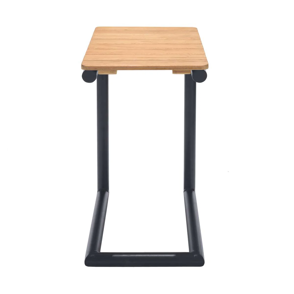 Portals Outdoor C-Shape Side Table in Black Finish and Natural Teak Wood Top By Armen Living - Image 3