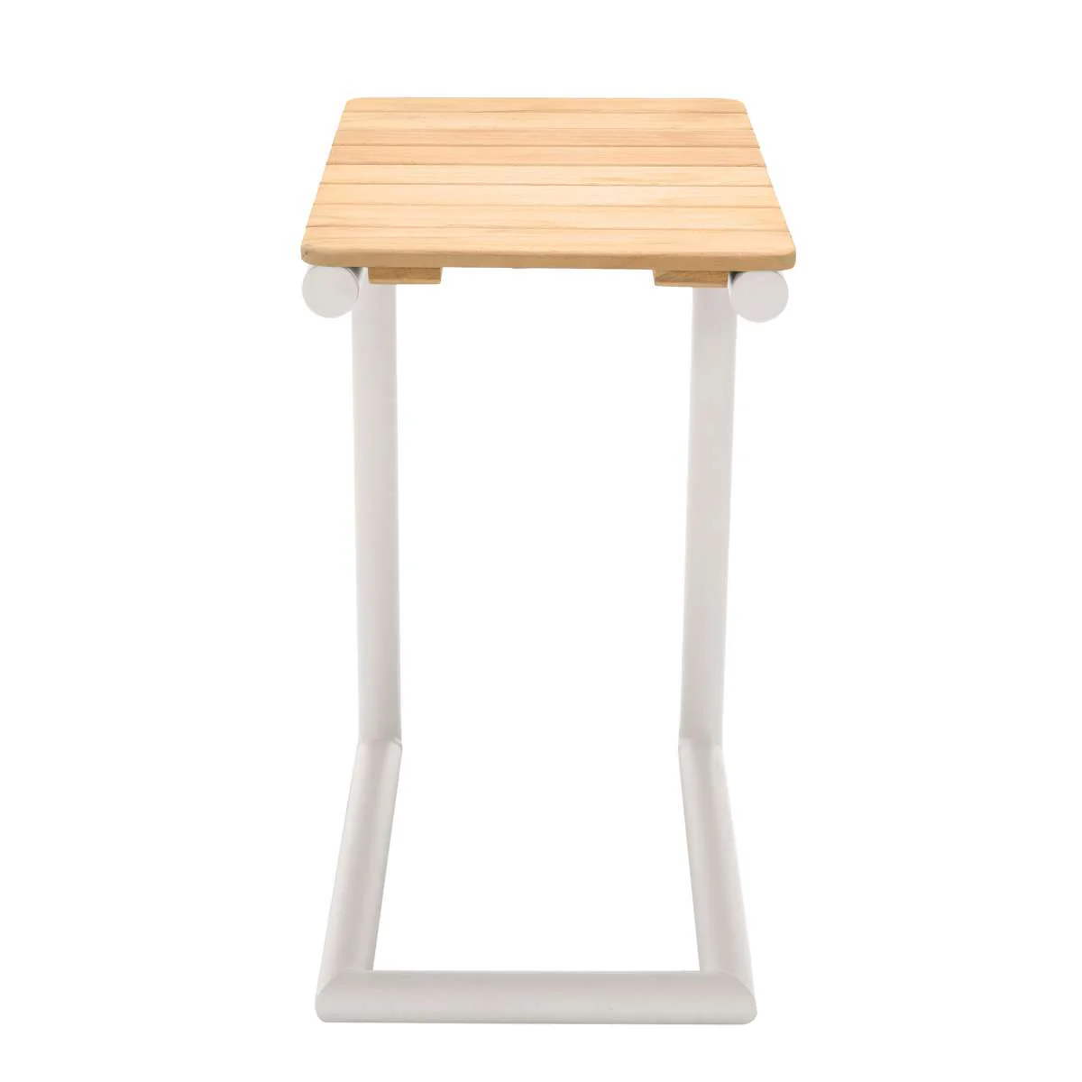 Portals Outdoor C-Shape Side Table in Black Finish and Natural Teak Wood Top By Armen Living - Image 7
