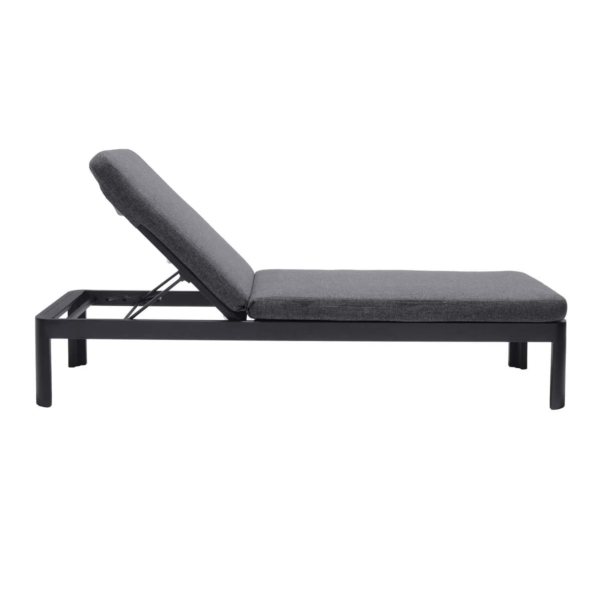 Portals Outdoor Chaise Lounge Chair in Black Finish and Grey Cushions By Armen Living - Image 4